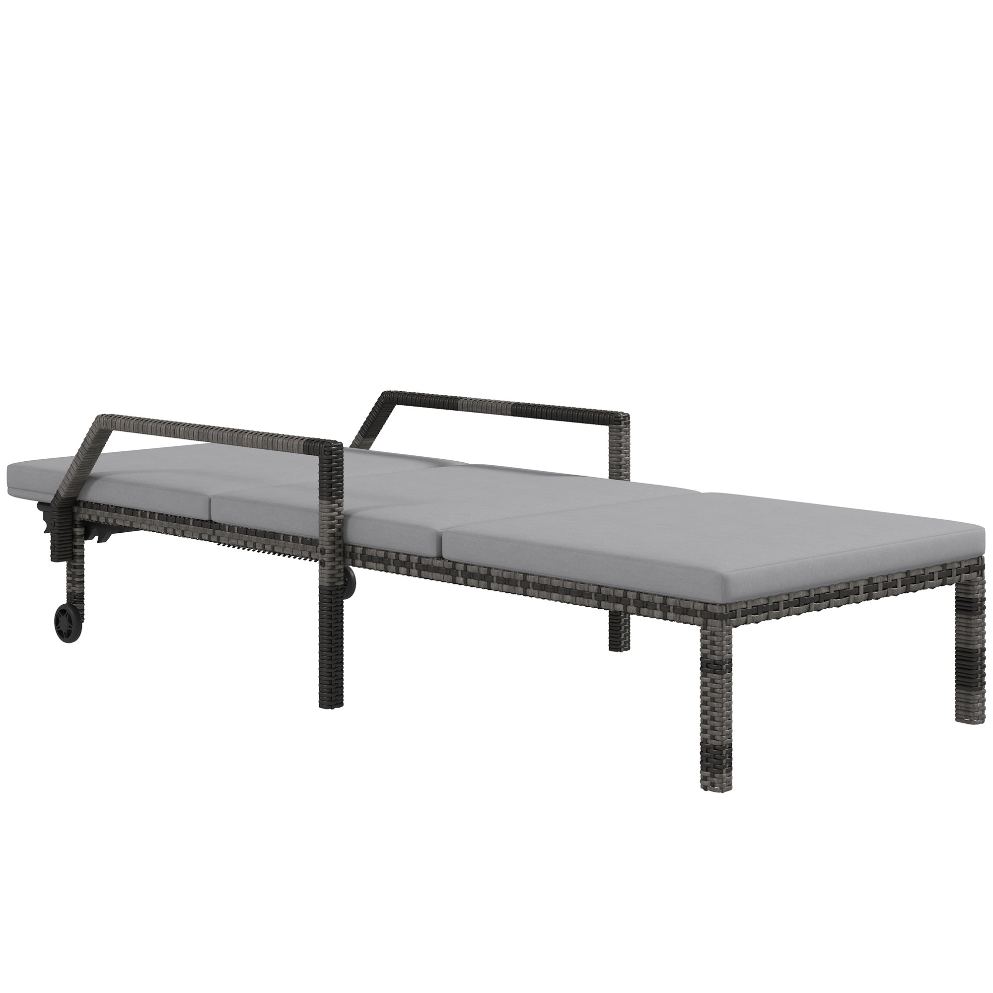 Outdoor Rattan Sun Lounger with Adjustable Backrest and Wheels - Brown