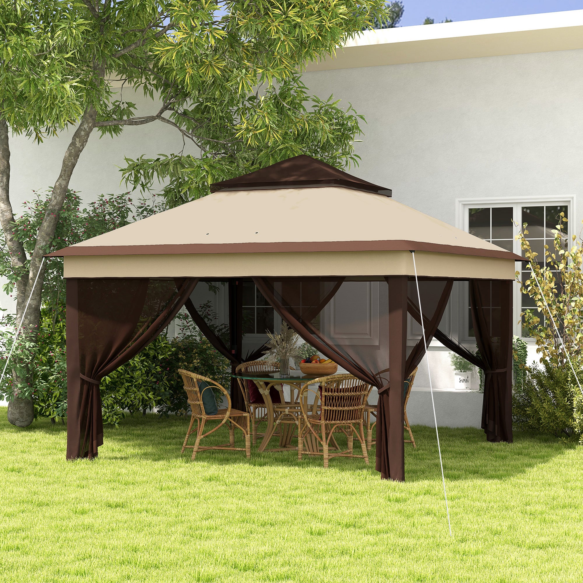 3 x 3 Metre Pop Up Gazebo Set with Removable Mesh Curtains Beige