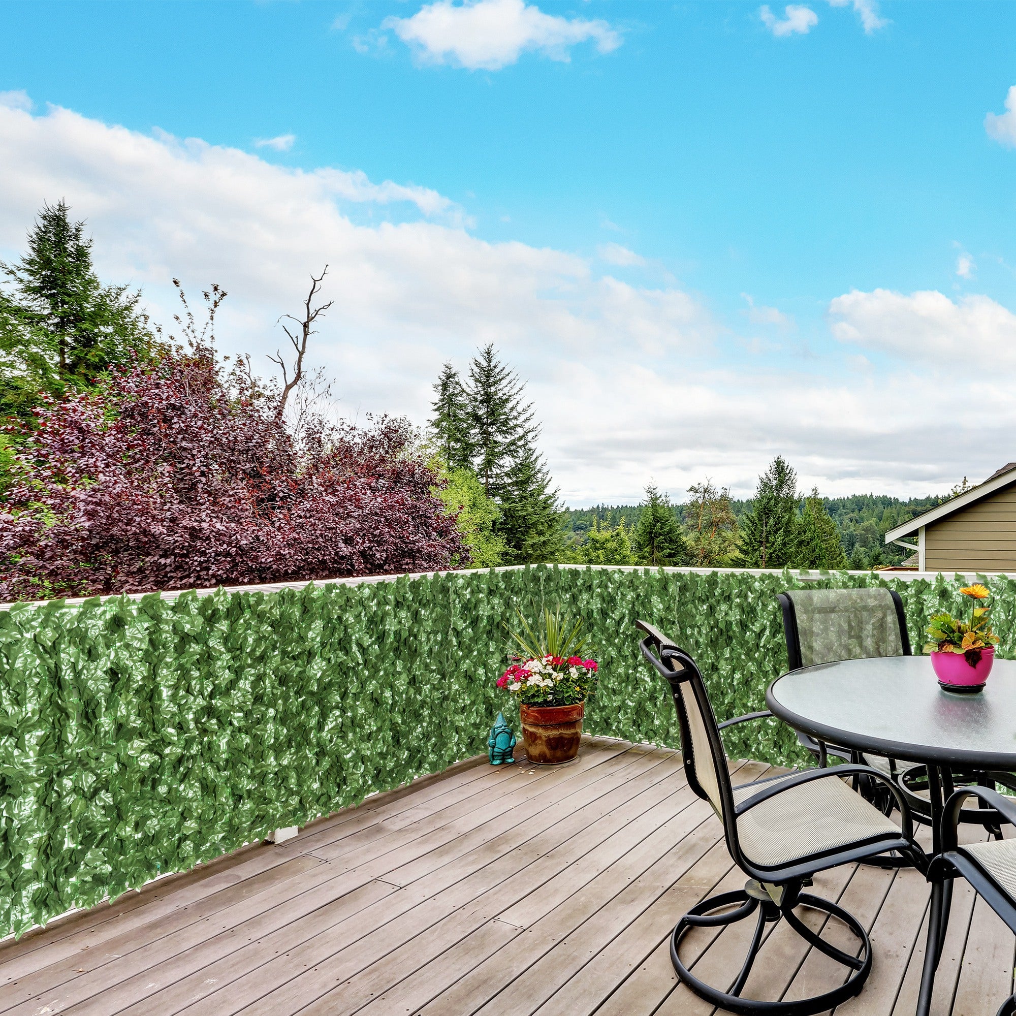 Set of 4 Artificial Leaf Hedge Panels - UV-Stabilised Dark Green Privacy Fence