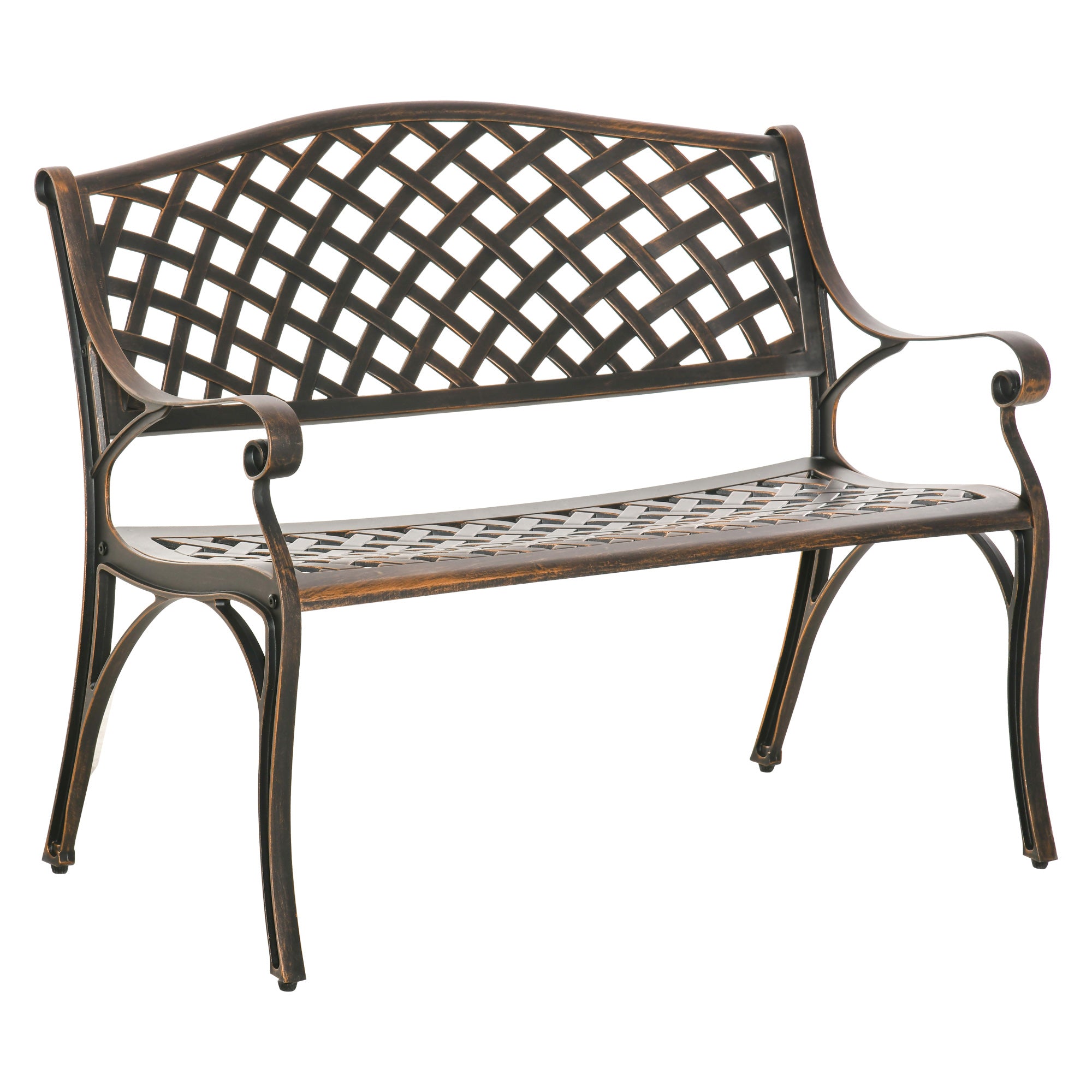 Cast Aluminium 2-Seater Outdoor Garden Bench with Antique Bronze Finish