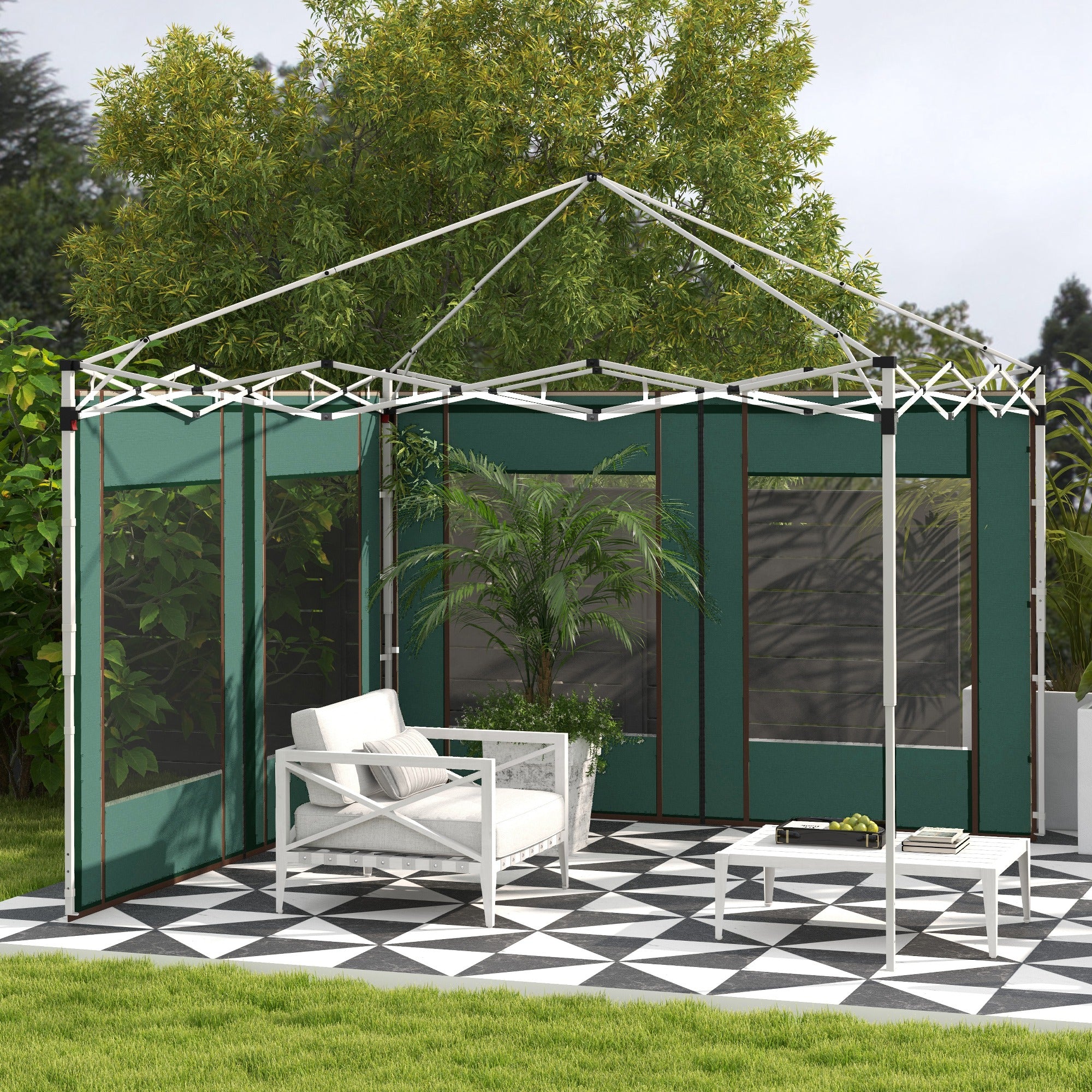 Set of 2 Gazebo Side Panels with Doors and Windows - Green