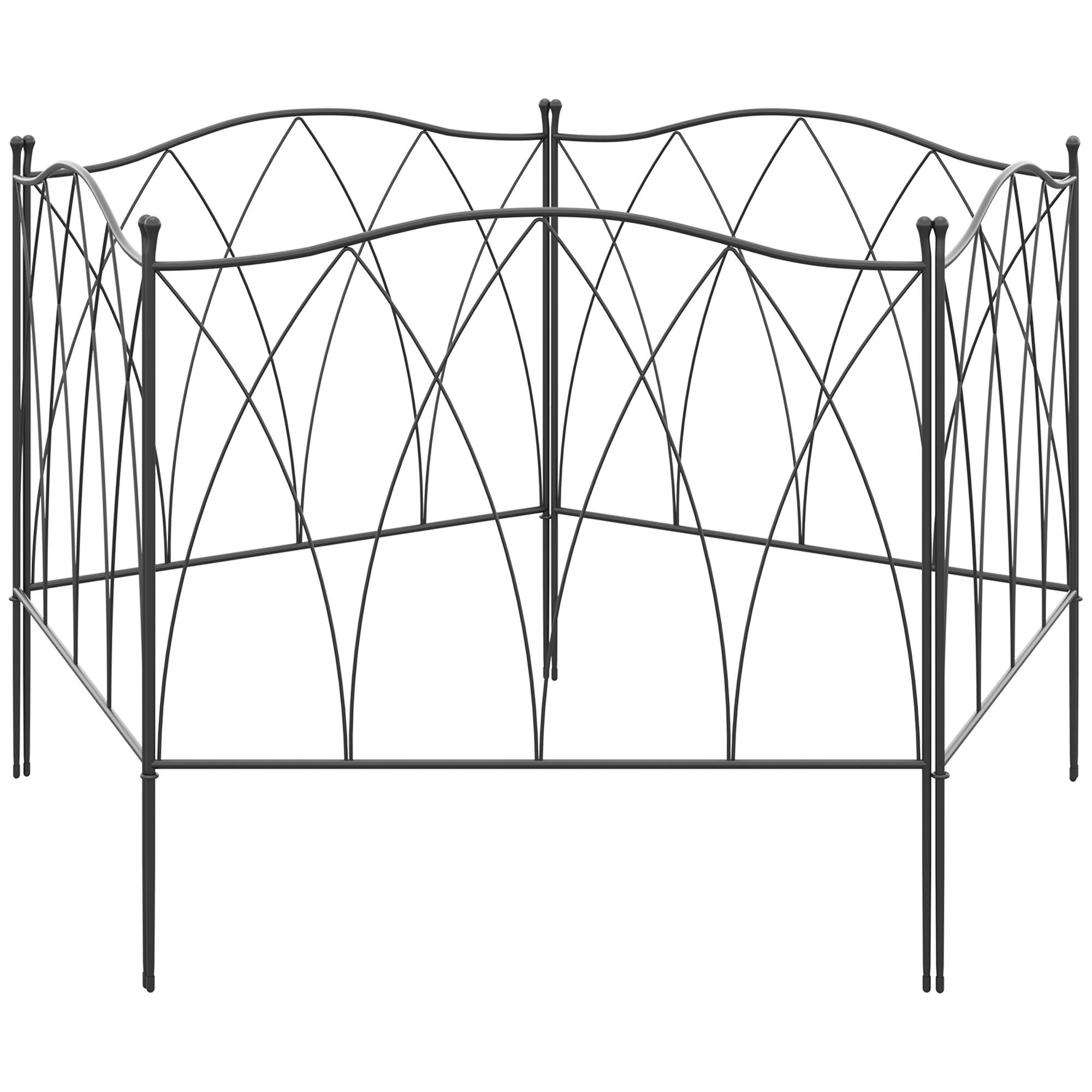 Set of 5 Rustproof Metal Garden Fence Panels 305x62 cm - Black