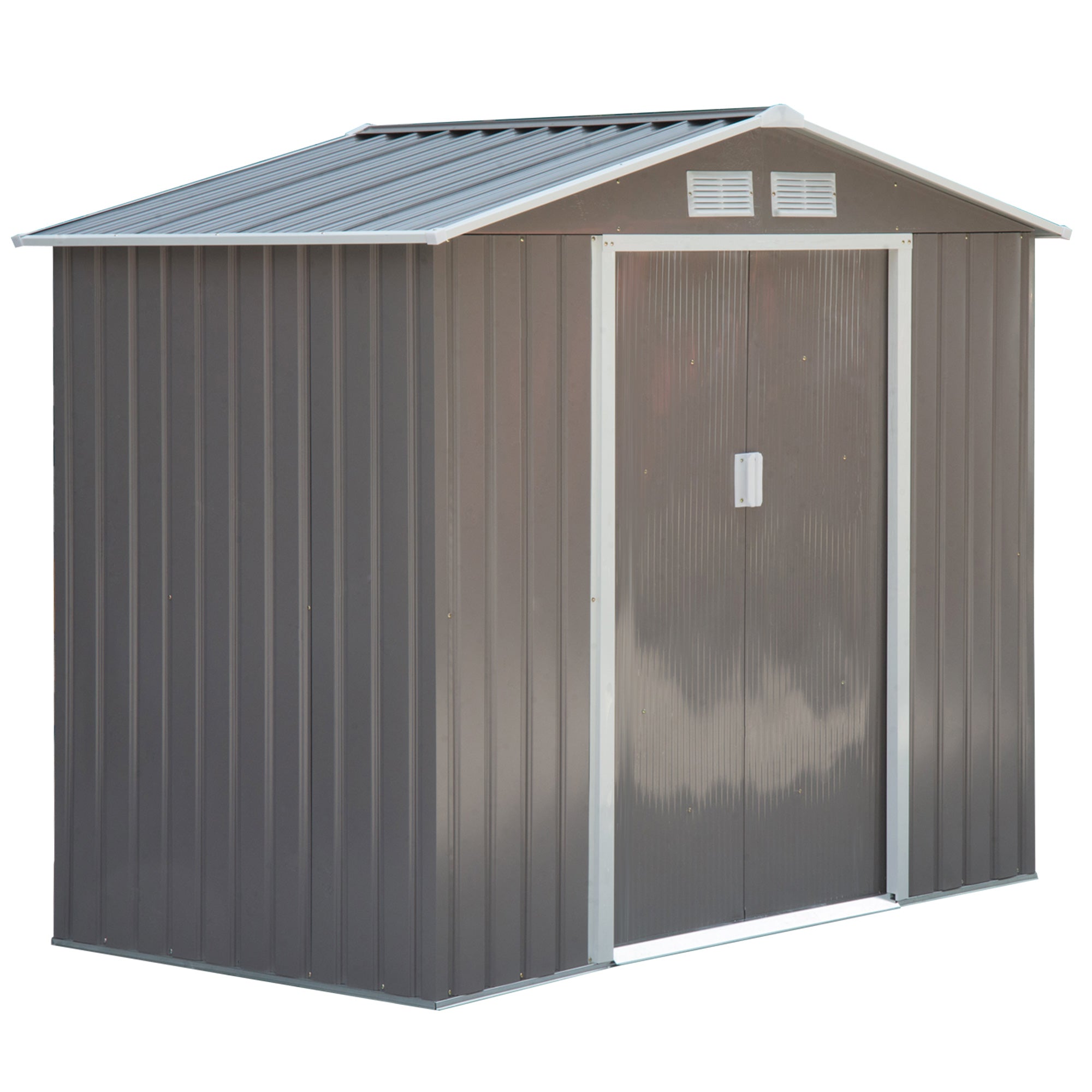 7ft x 4ft Lockable Garden Metal Storage Shed with Air Vents Steel Grey
