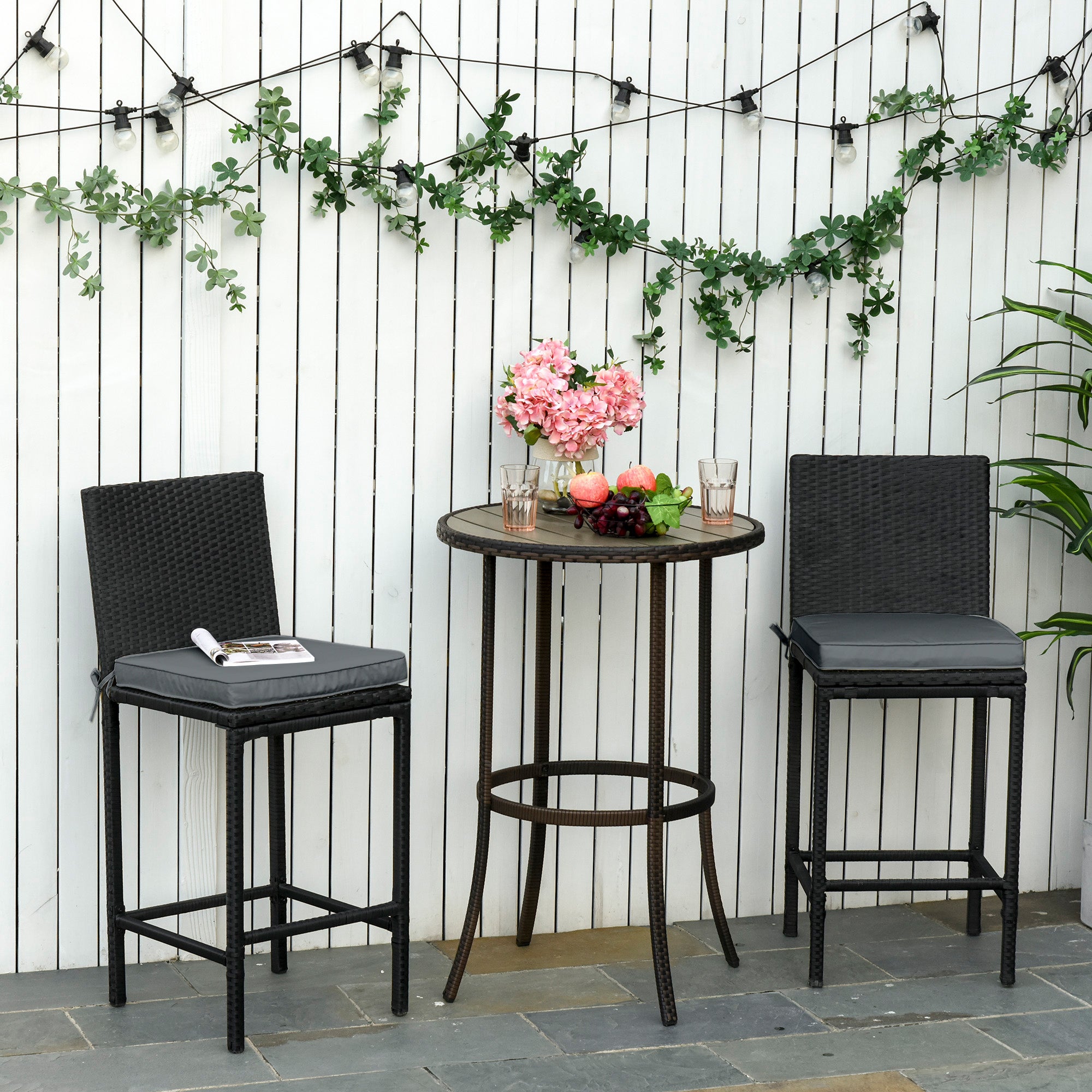 Set of 2 Outdoor Garden Chair Cushions 45 x 45 cm with Ties - Dark Grey