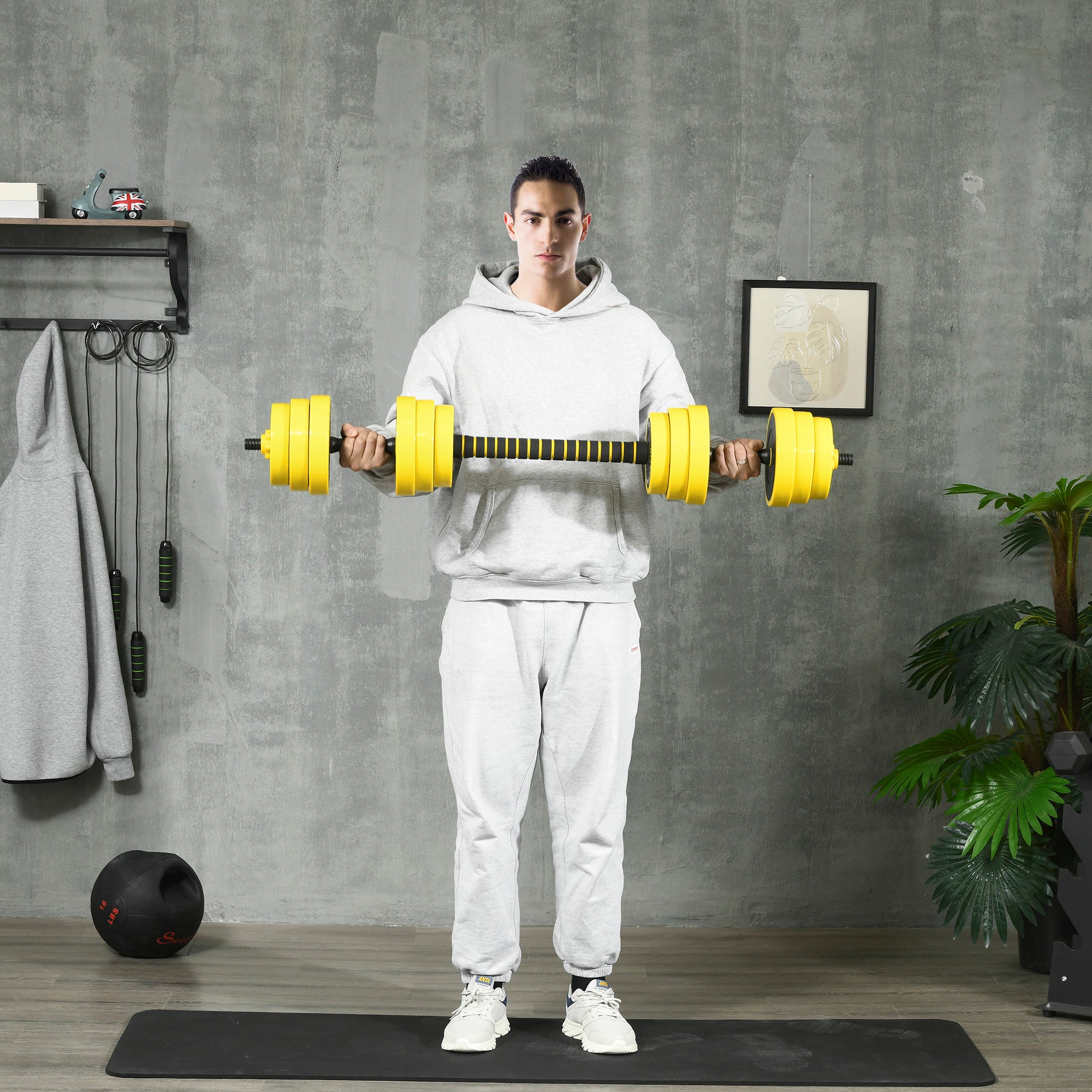 30kg Adjustable Dumbbell and Barbell Set with Ergonomic Bar - Black