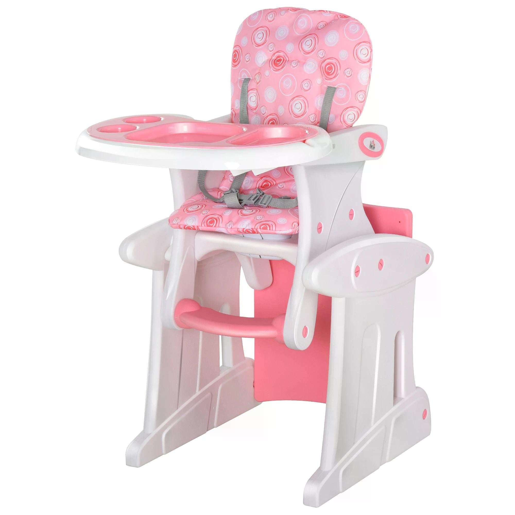 HDPE 3-in-1 Baby Booster High Chair with Adjustable Backrest and Tray - Pink