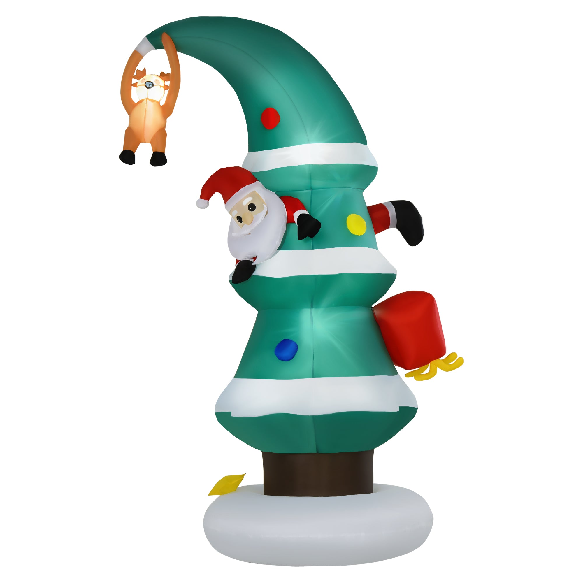 7 Ft Inflatable Christmas Tree with Santa and Rudolph LED Display - Multicolour