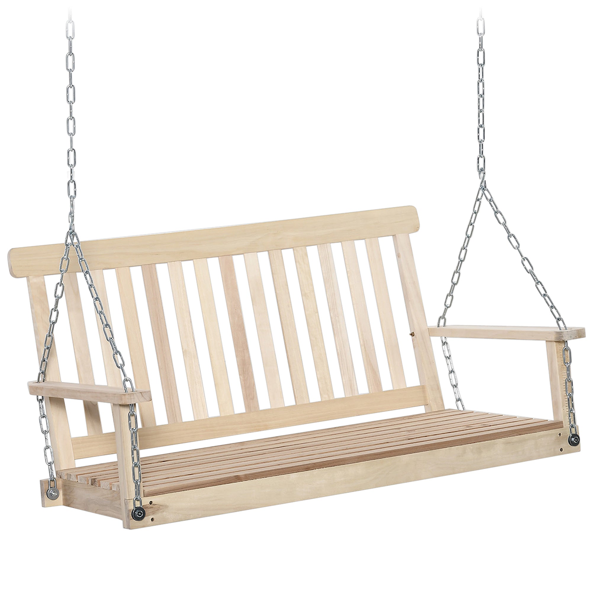 2 Seater Wooden Garden Swing Chair with Galvanised Steel Chains - Natural