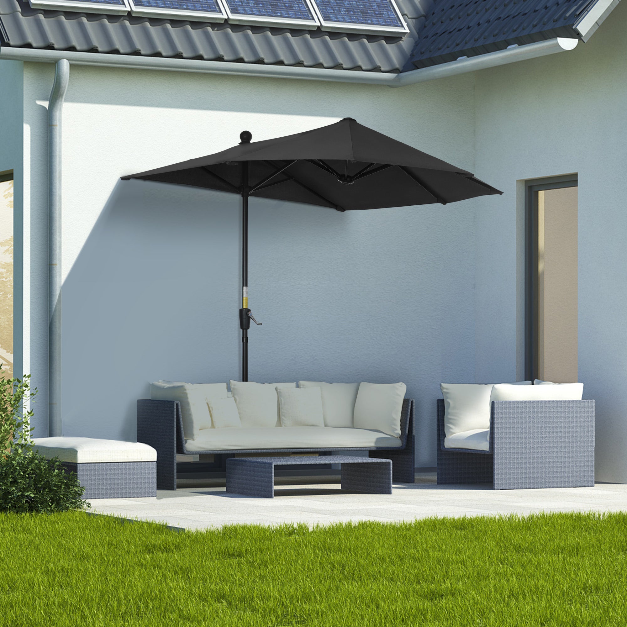 2 Metre Half Parasol With Crank Handle And Double-Sided Canopy - Black