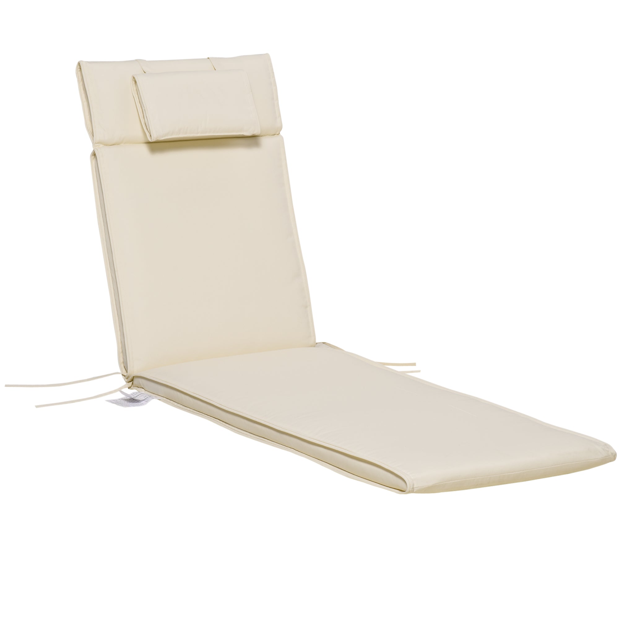 Garden Sun Lounger Replacement Cushion with Pillow Thick Reclining Chair Pad - Cream White
