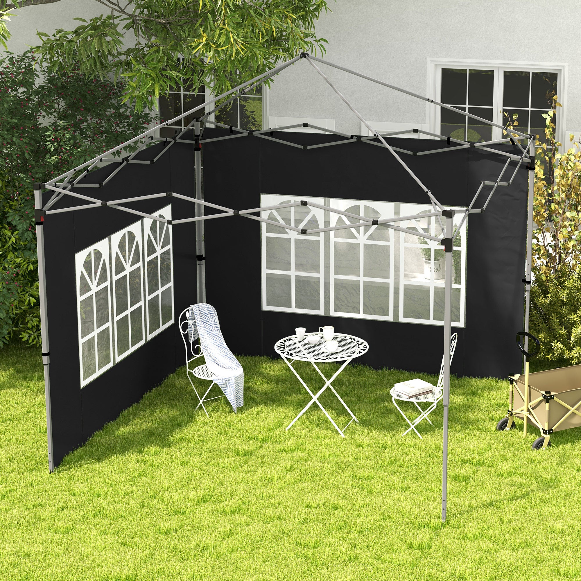 2 Pack Gazebo Side Panels with Windows for 3x3m/3x4m Canopy - Black