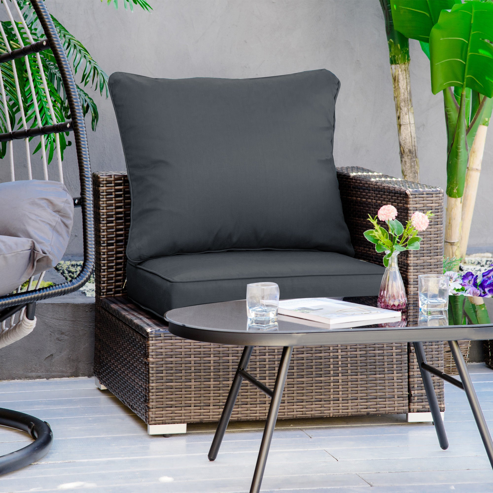Outdoor Deep Seating Chair Replacement Seat and Back Cushion - Dark Grey