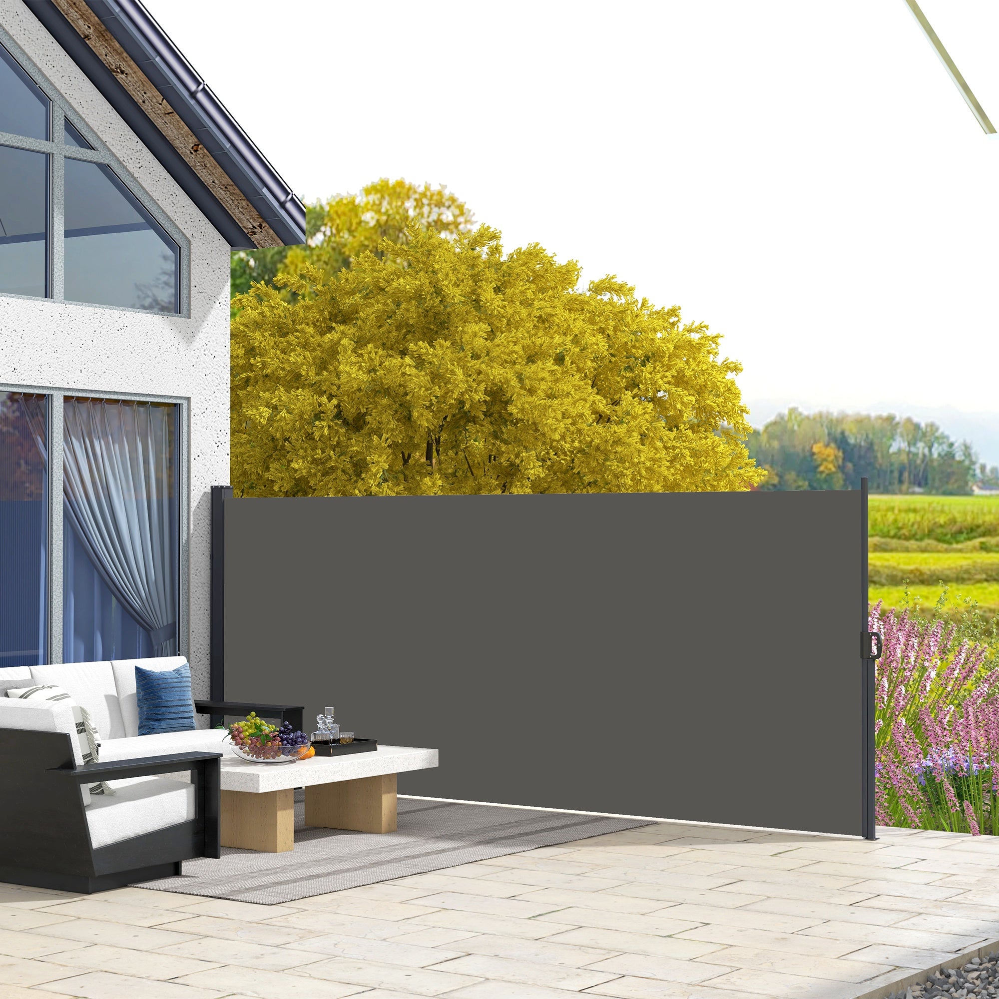 Retractable Outdoor Privacy Side Awning with UV30+ Polyester 400x180 cm - Dark Grey