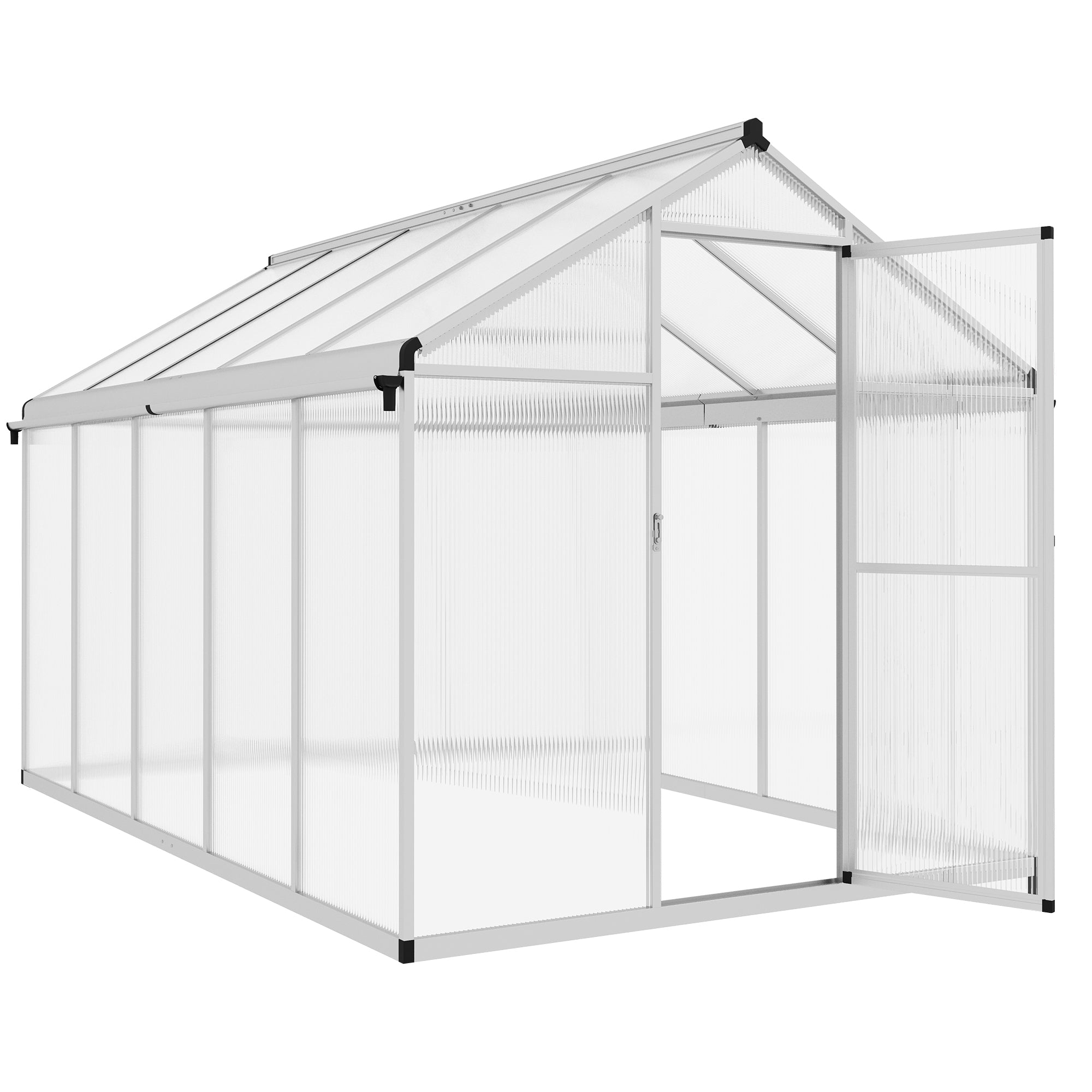 10 x 6ft Aluminium Polycarbonate Greenhouse Set with Rain Gutters - Clear