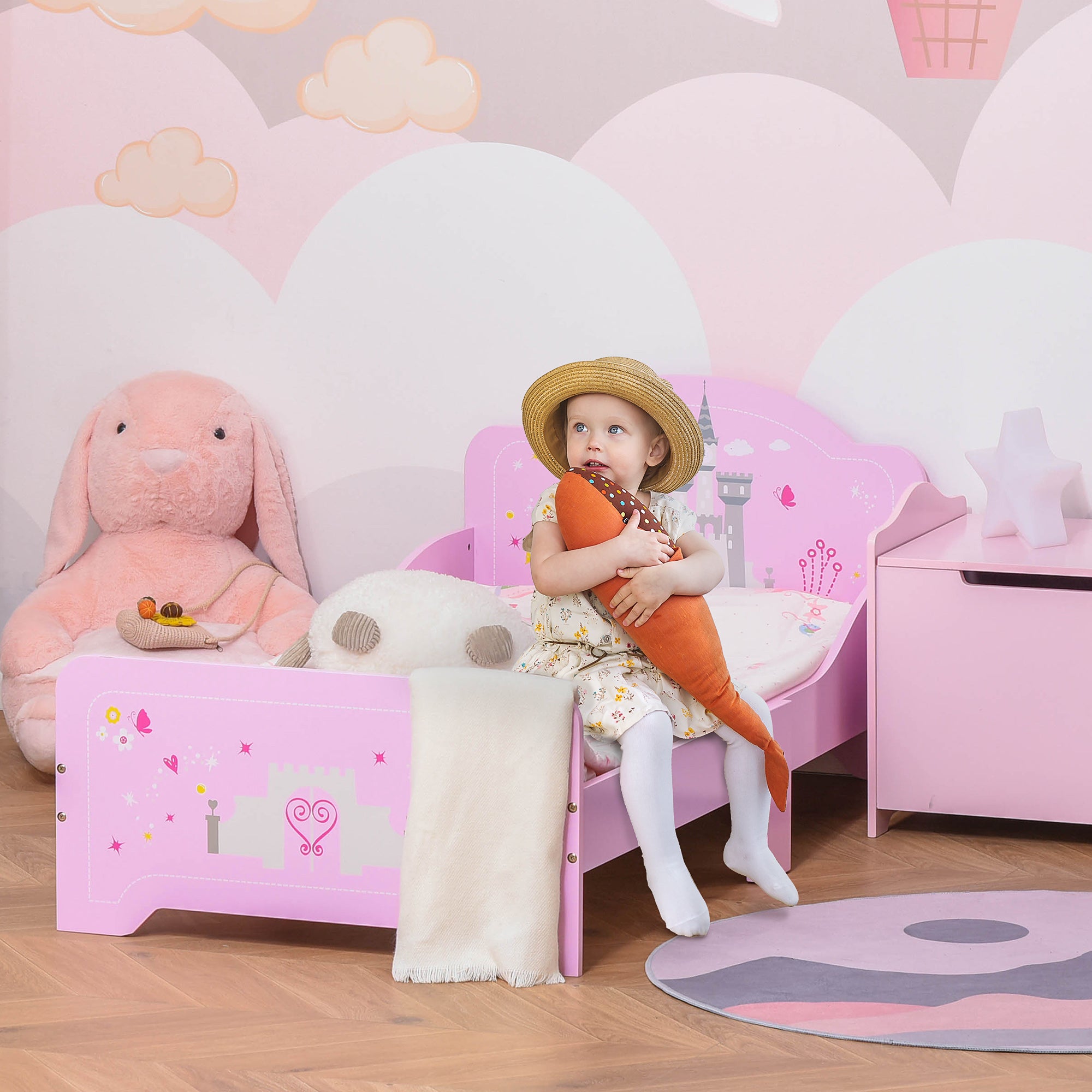 MDF Kids Single Castle Design Bed for Ages 3-6 - Pink