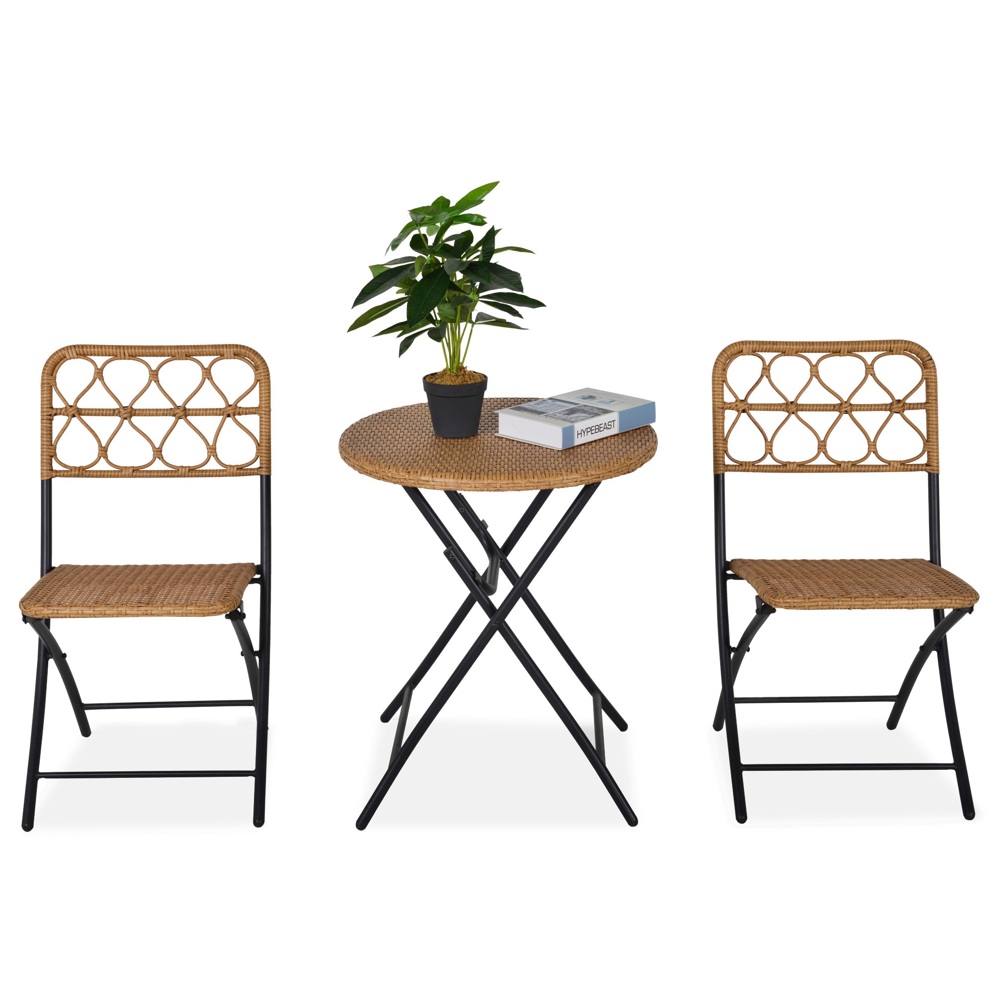 3 Piece Foldable PE Rattan Bistro Set - Natural