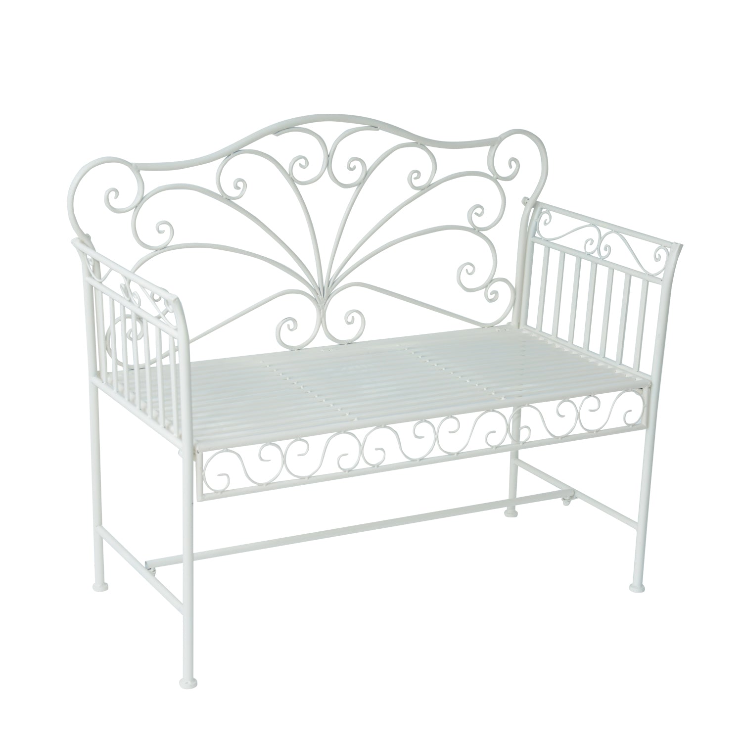 Garden 2 Seater Metal Outdoor Bench with Decorative Backrest - White