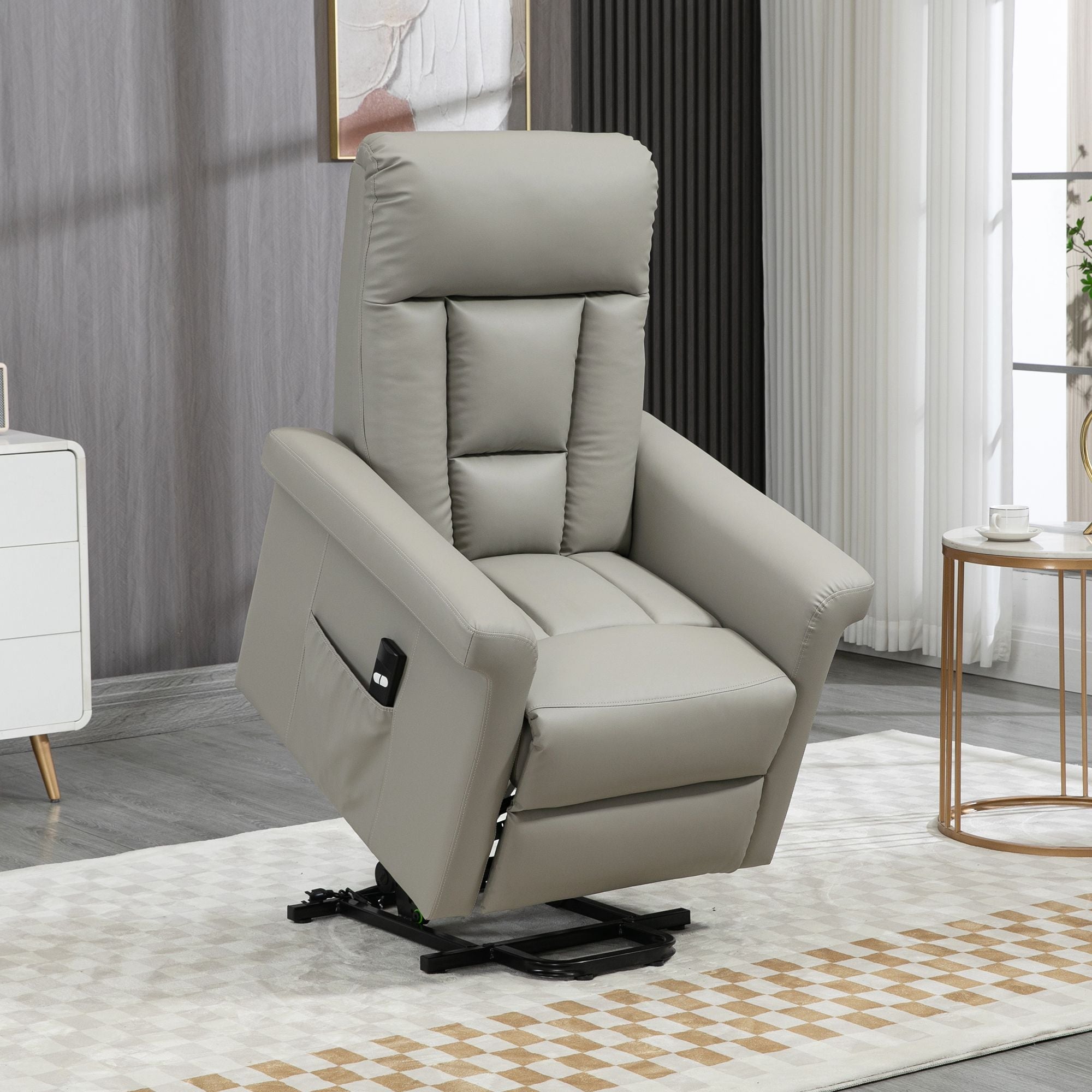 Power Lift Riser Recliner Chair – Grey PU Leather