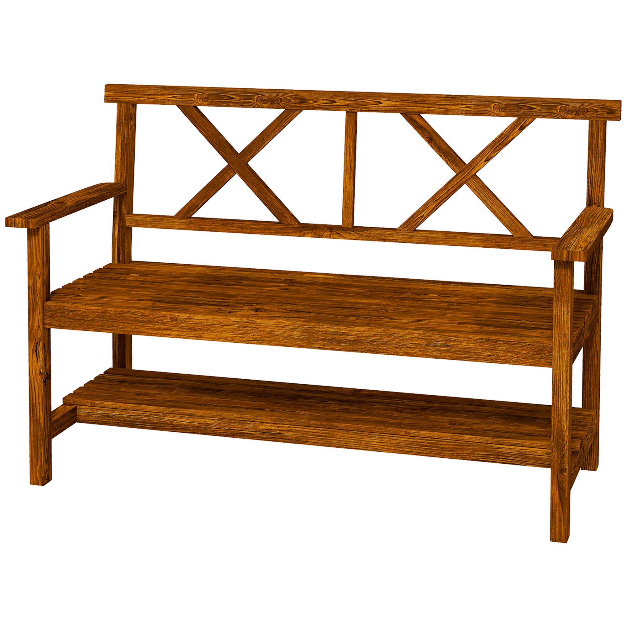 2 Seater Wooden Garden Bench with Storage Shelf Carbonised Finish