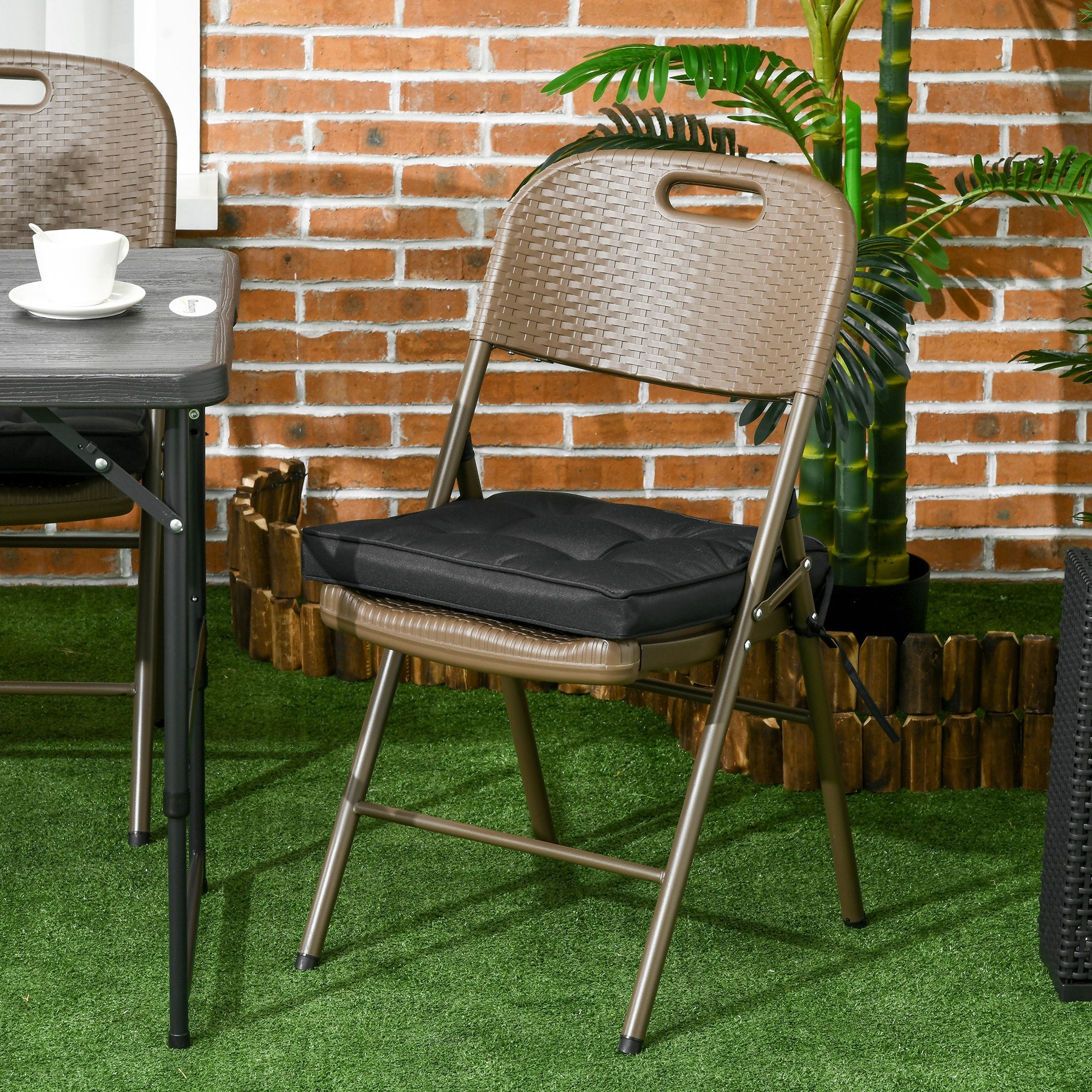 Set of 4 Garden Seat Cushions with Ties - Black Polyester Durable Pads