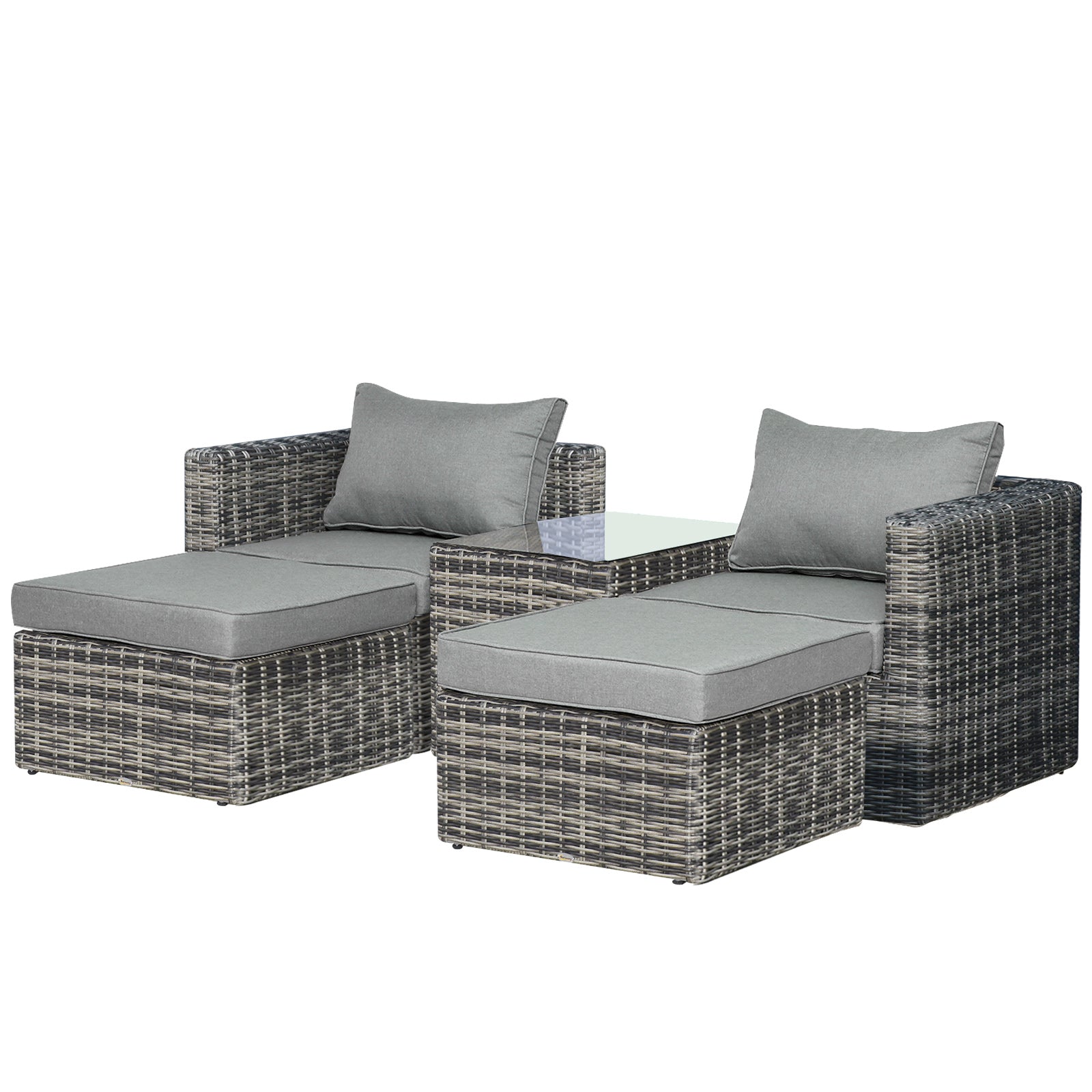 5 Piece Rattan Garden Furniture Set with Tall Glass-Top Table Mixed Grey