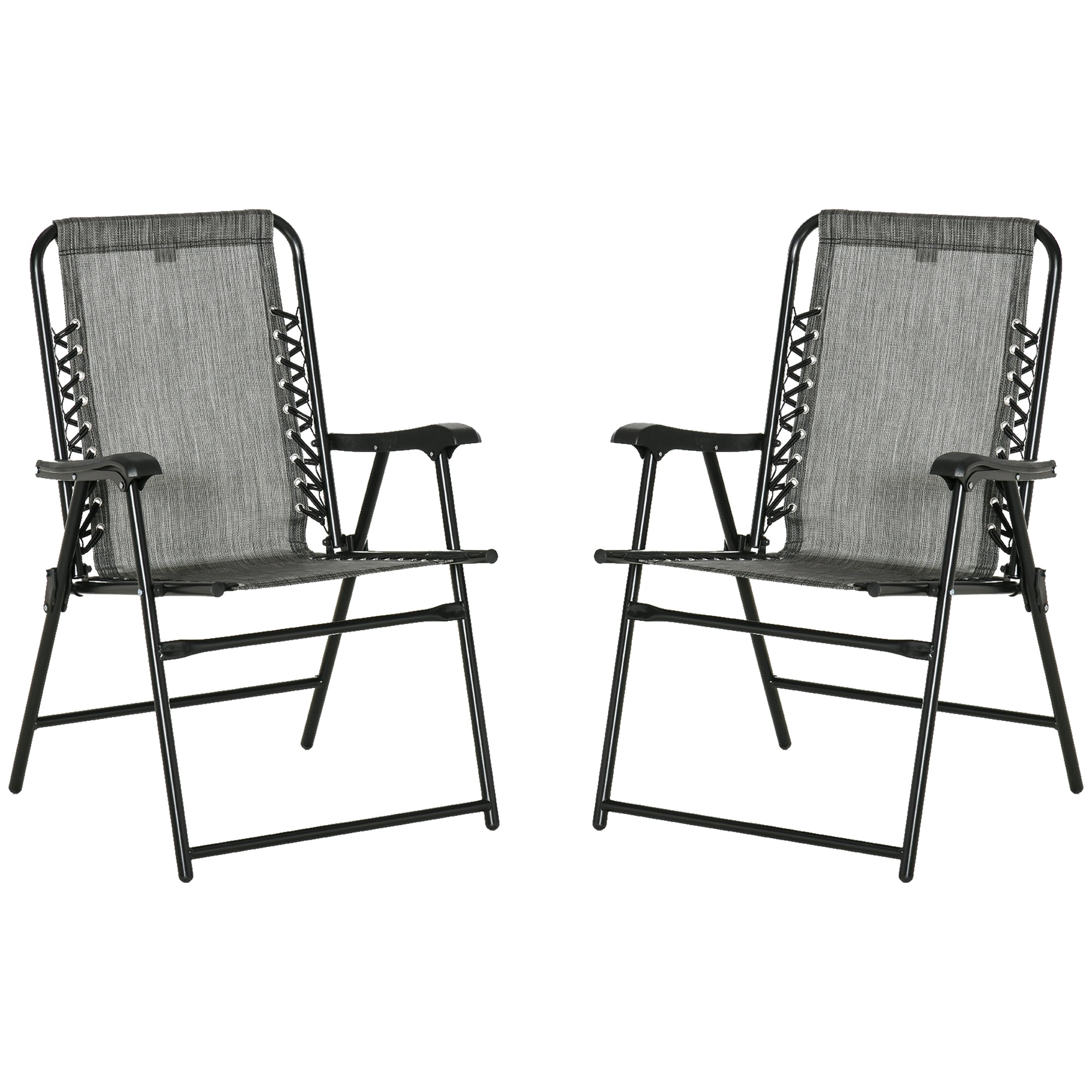 Set of 2 Foldable Portable Outdoor Chairs with Ergonomic Design - Grey