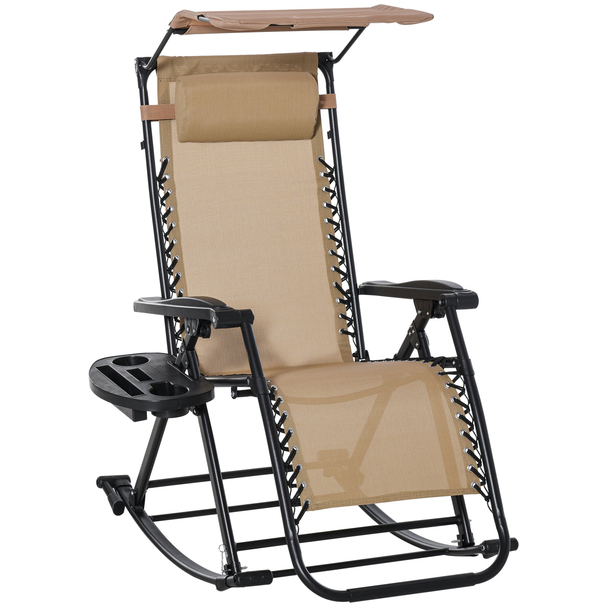 Garden Rocking Chair Folding Recliner Zero Gravity Sun Lounger Beige