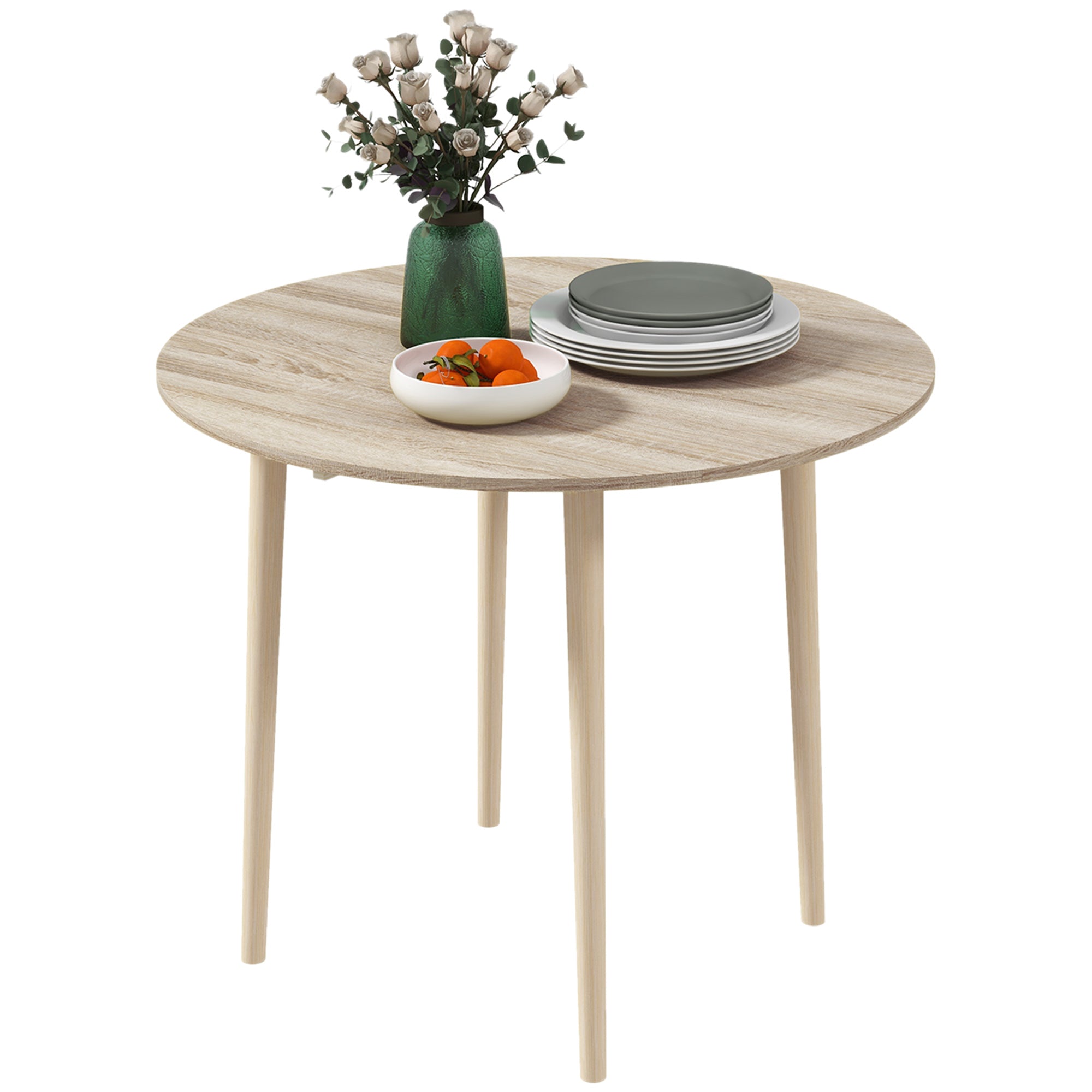 Folding Dining Table, Round Drop Leaf Table, Space Saving Small Kitchen Table with Wood Legs for Dining Room, Natural