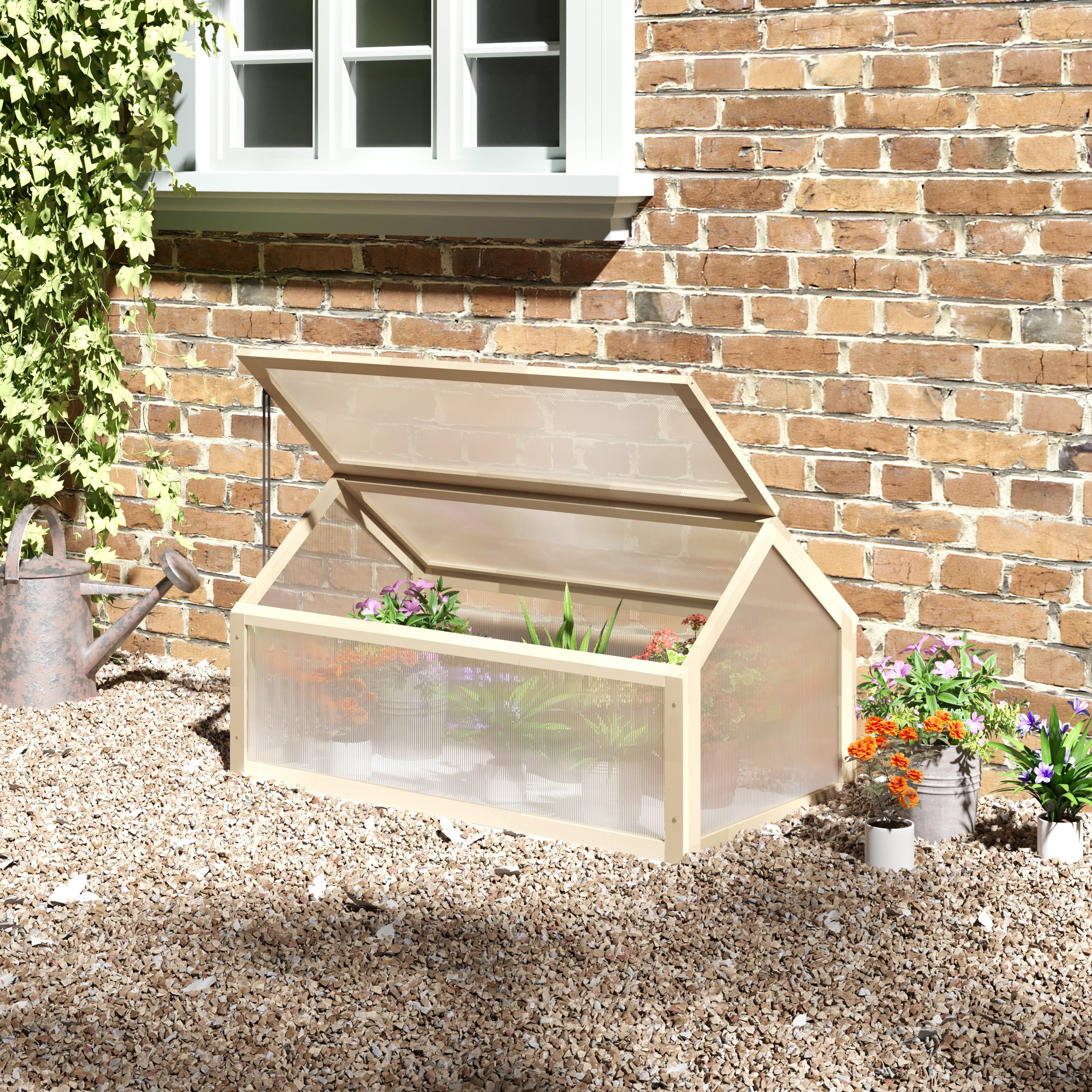 Wooden Cold Frame Greenhouse with Polycarbonate Top - Natural 90x52cm