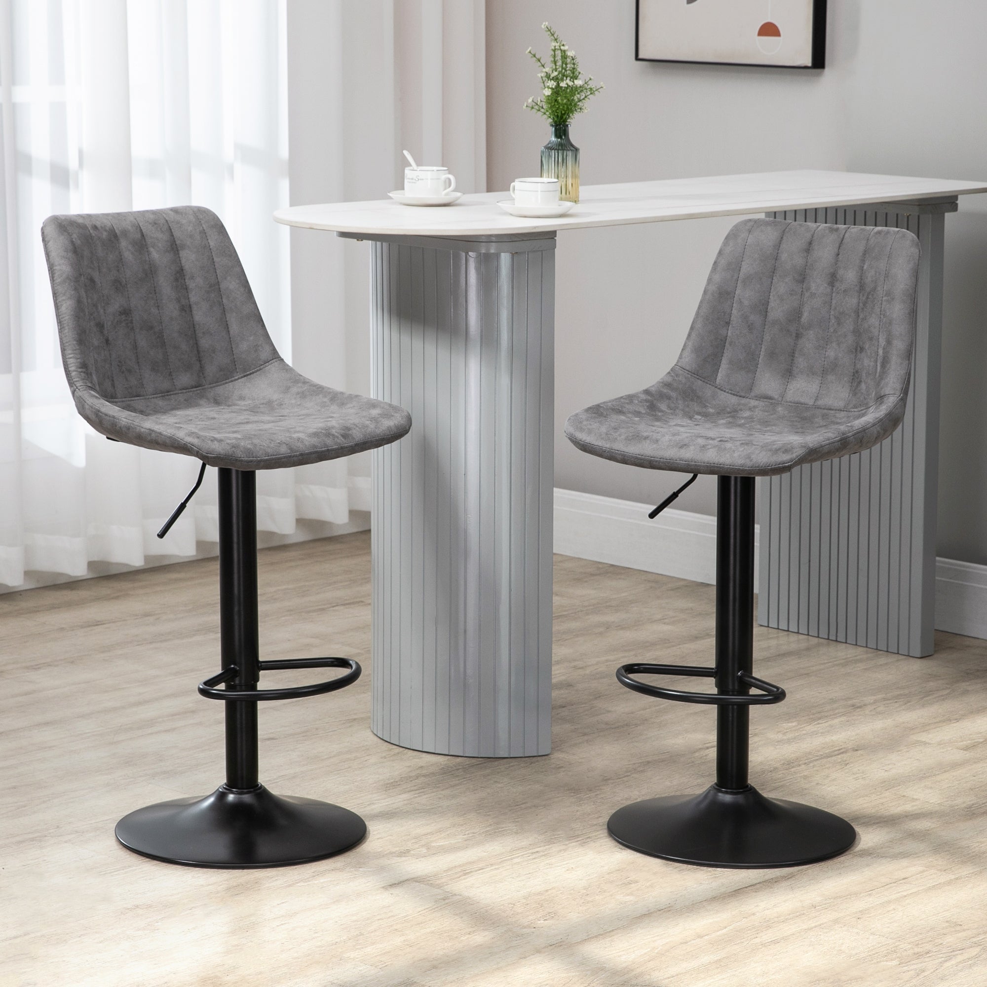Adjustable Bar Stools Set of 2 with 360 Degree Swivel - Grey