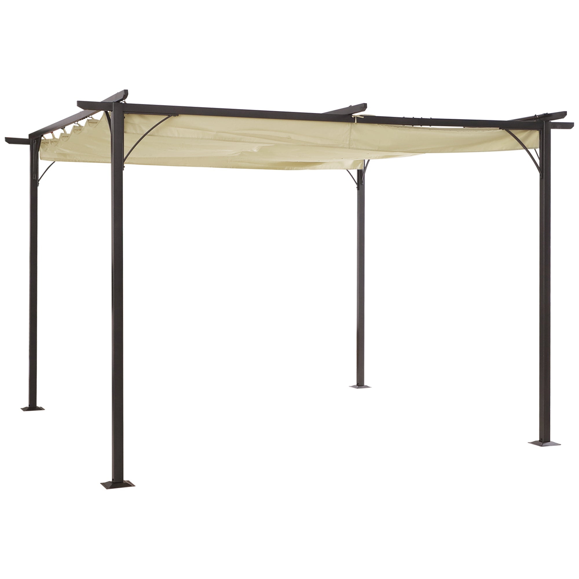 Retractable Metal Pergola Gazebo with UV Resistant Canopy - Beige