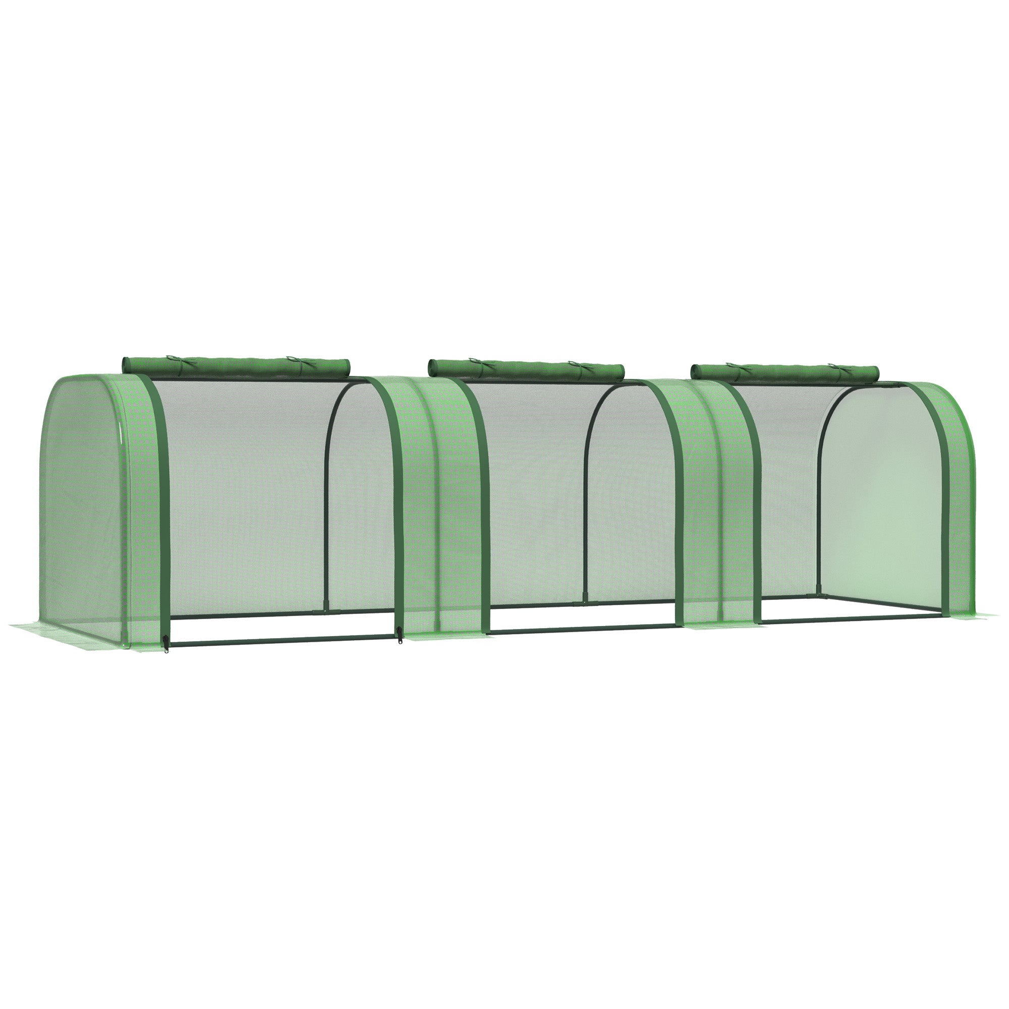 1 Piece PE Tunnel Greenhouse with Steel Frame and Zipper Doors - Green