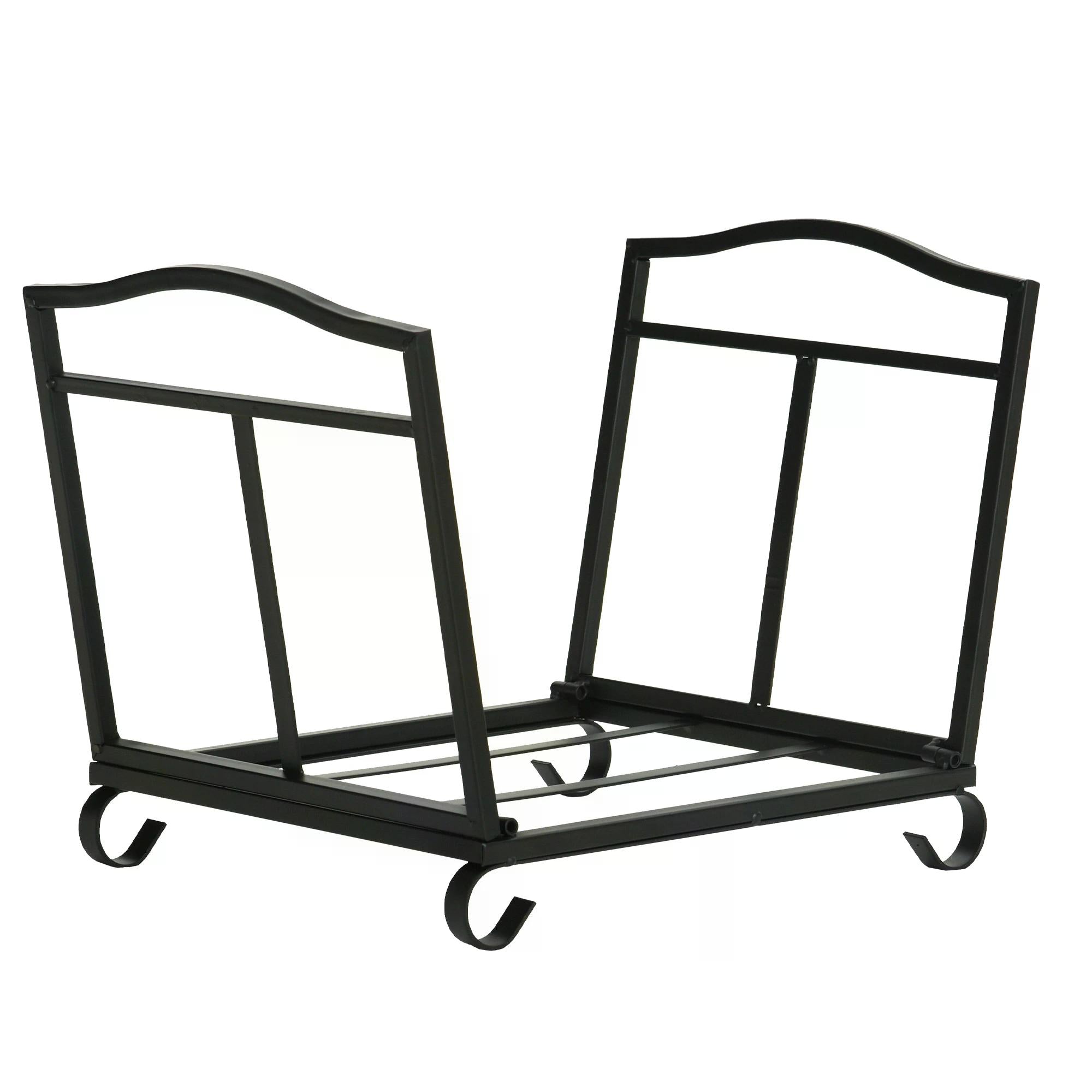 Foldable Firewood Log Rack Metal Fireplace Holder with Slatted Base Black