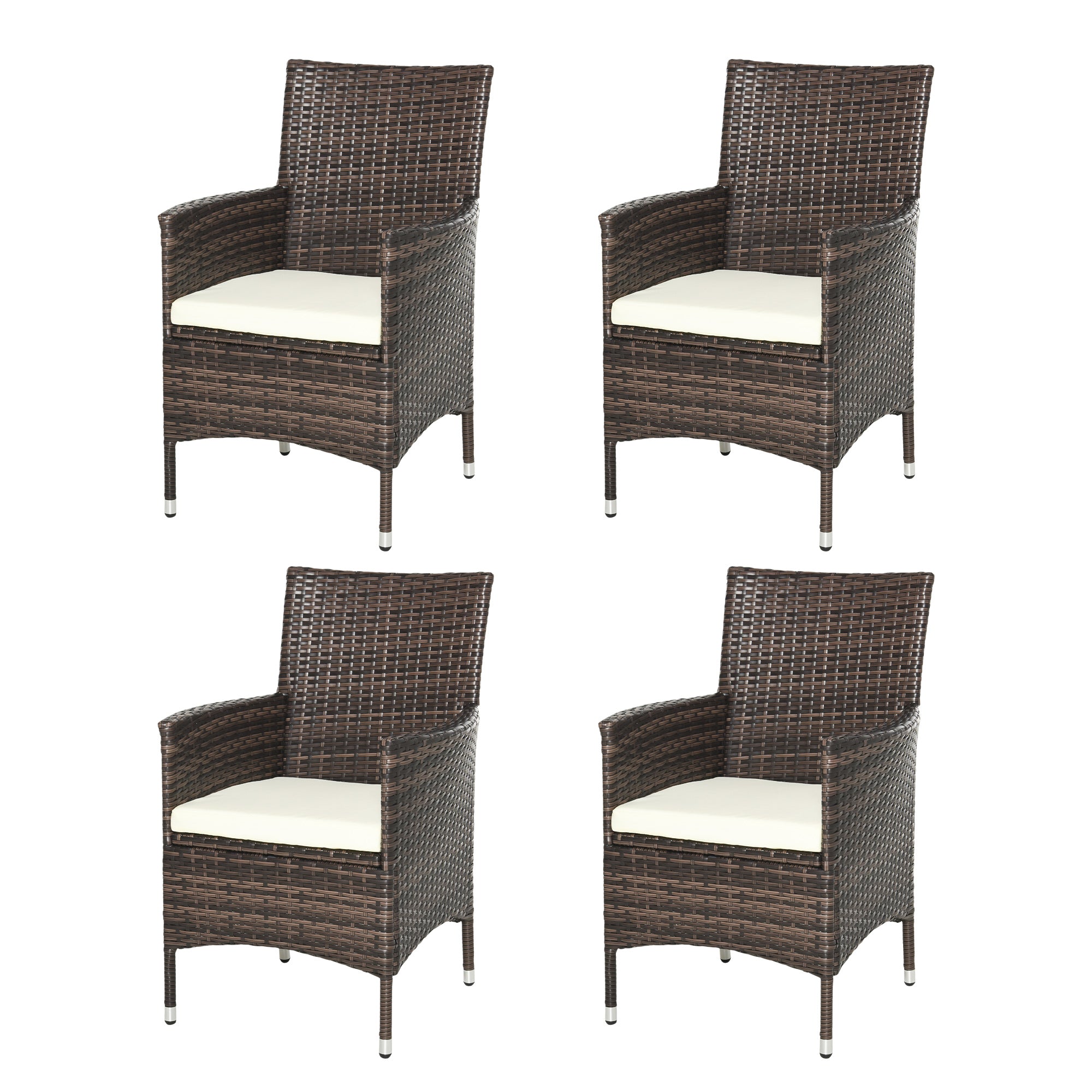 4 Piece Cushioned Outdoor Rattan Chair Set with Metal Frames - Brown
