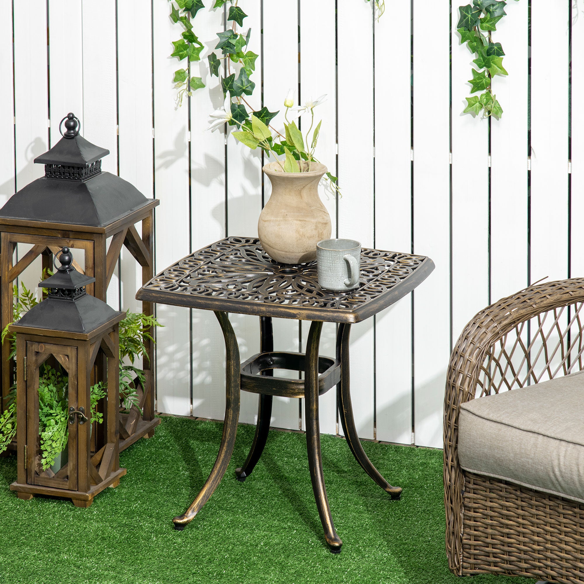 Outdoor Side Table with Umbrella Hole 54x54cm - Bronze Cast Aluminium