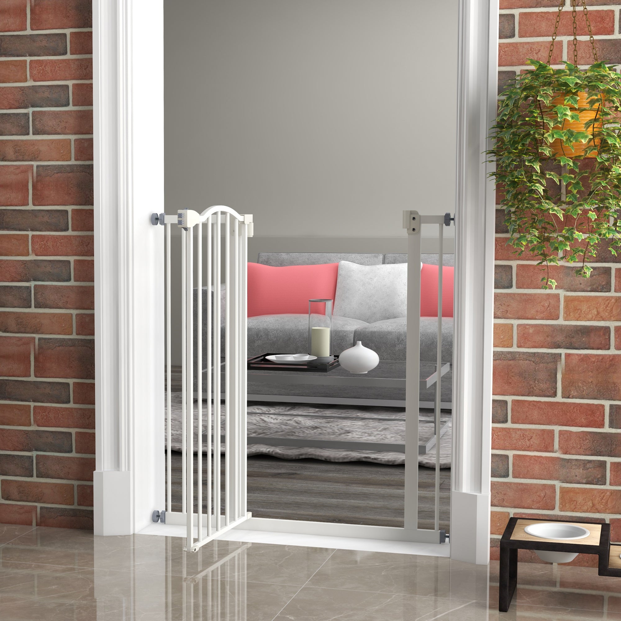 Metal Pet Safety Folding Dog Gate with Double Lock - White
