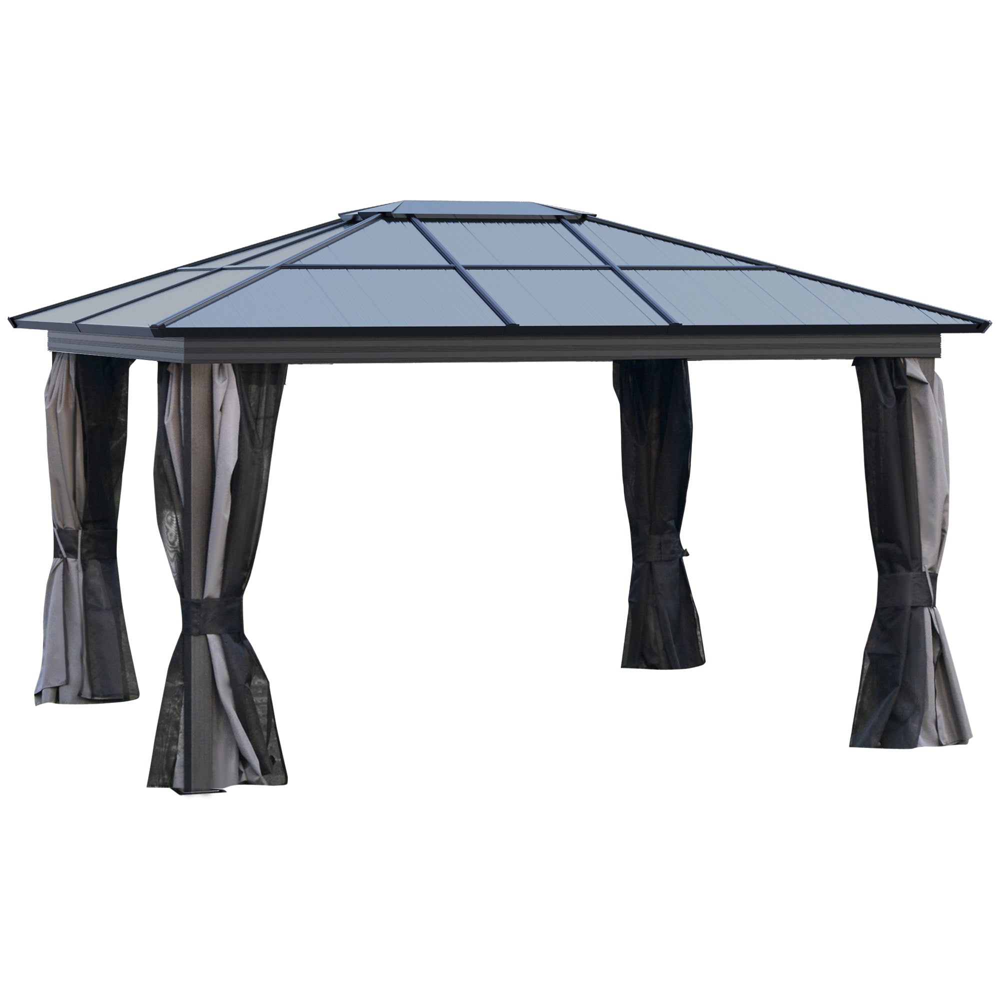 4 Metre Hardtop Gazebo Set with Aluminium Frame and UV Resistant Roof - Black and Dark Grey