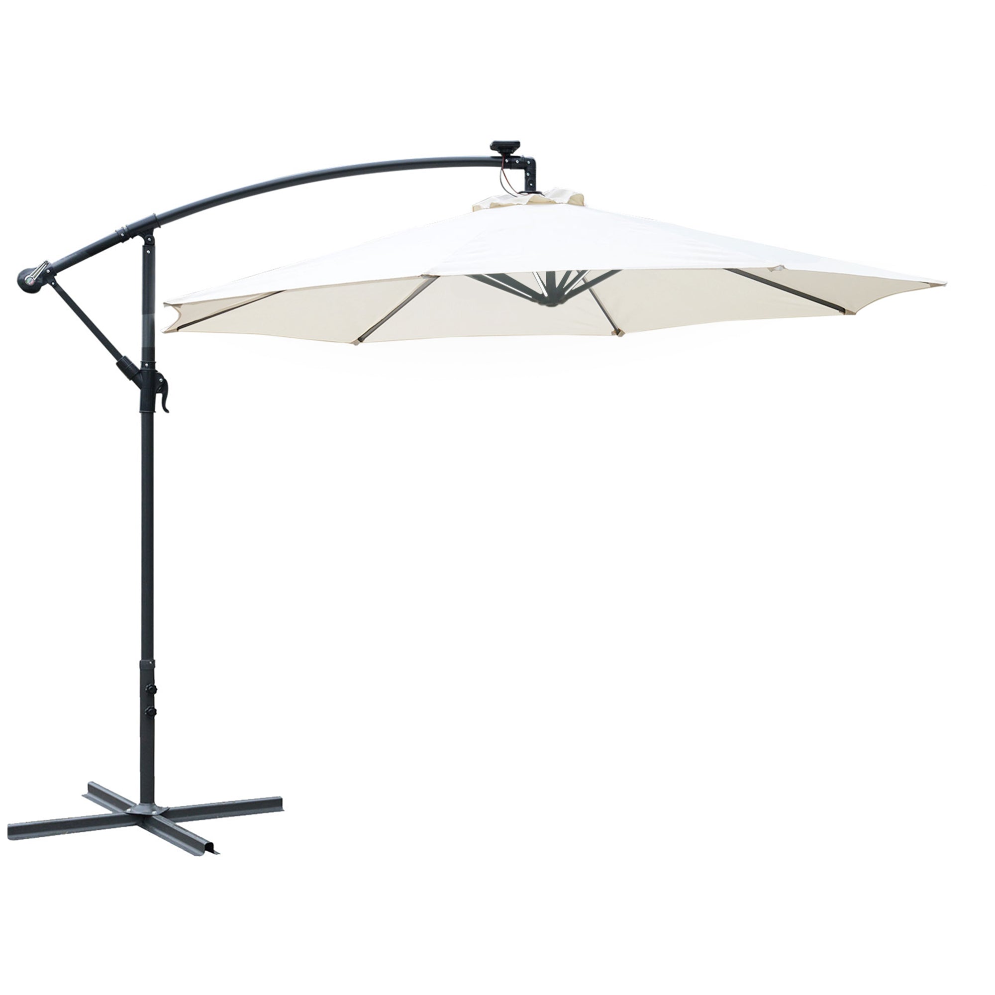 3 Metre LED Cantilever Parasol with Solar Lights and Crank Handle Off-White