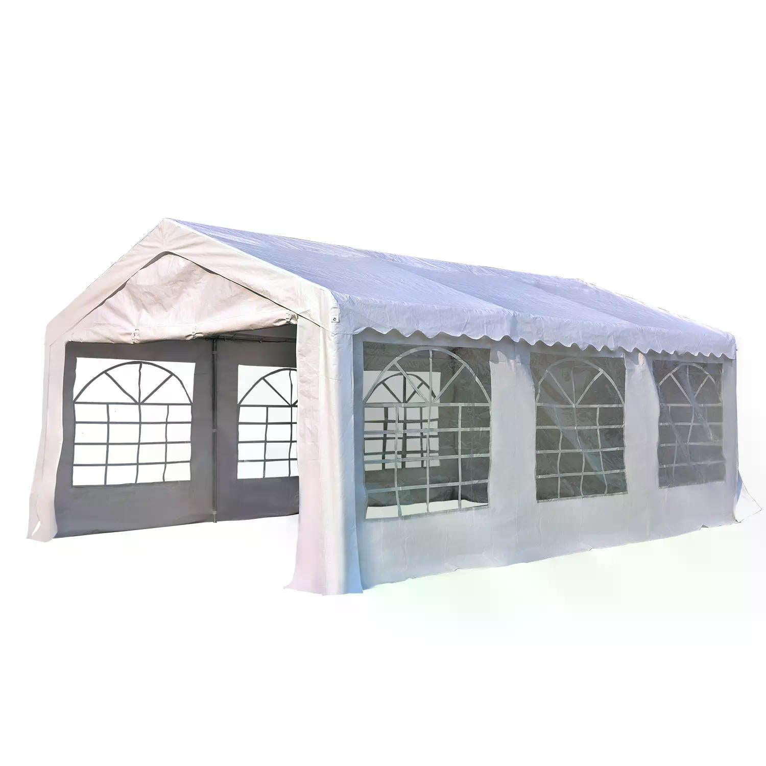 6m x 4m Party Tent Shelter with Removable Sidewalls & Doors, Heavy Duty Steel Frame - White