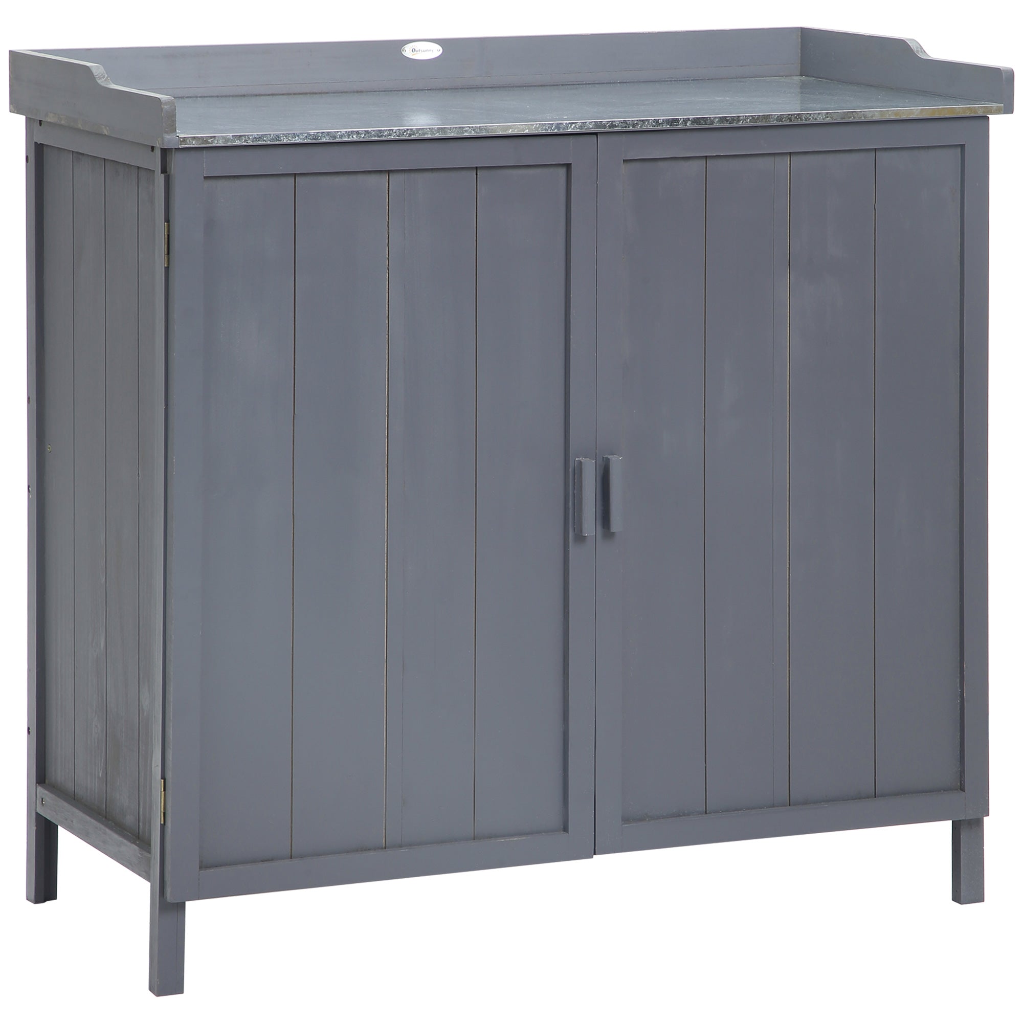 1 Piece Wooden Garden Storage Shed with Galvanised Metal Table Top - Grey