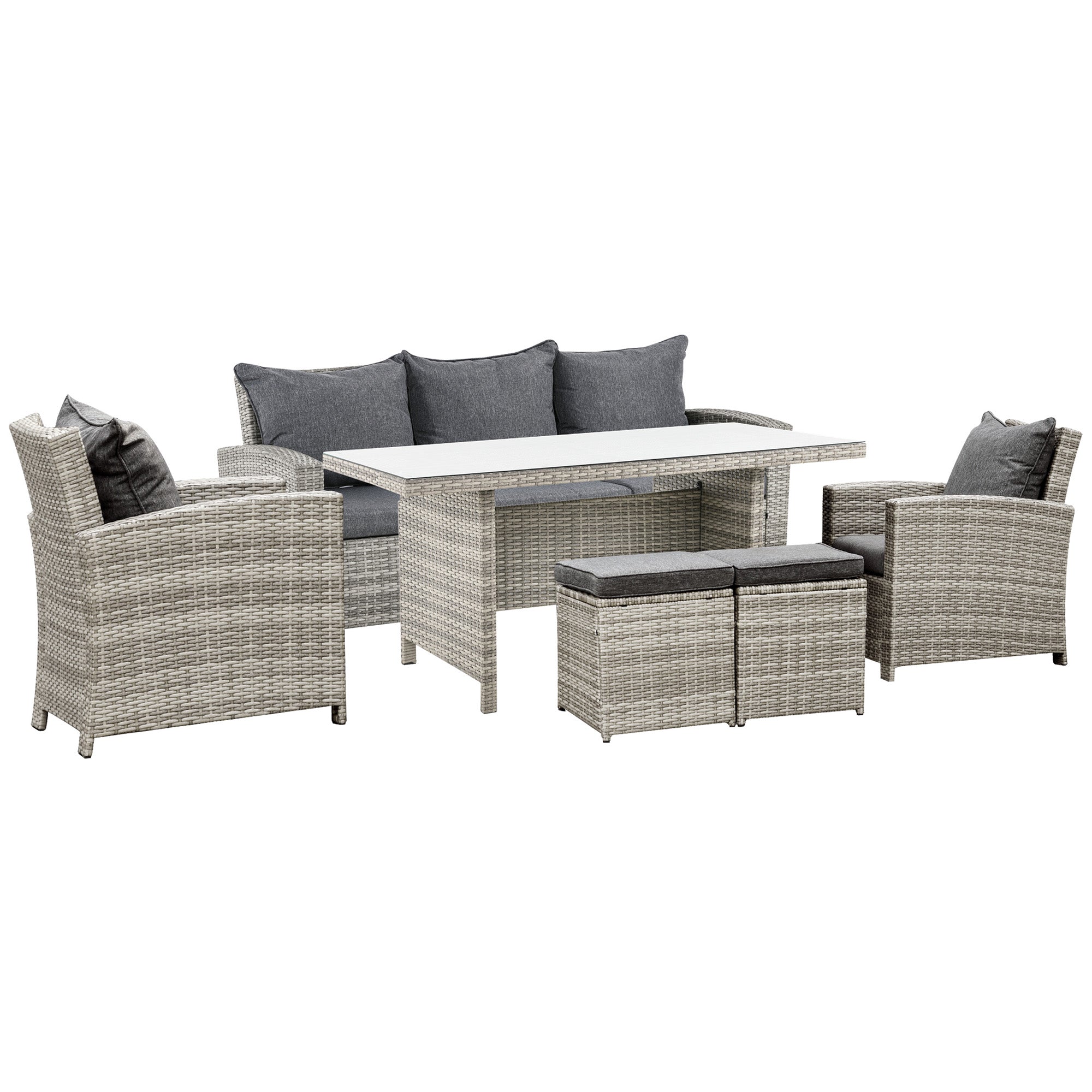 7 Seater Outdoor Rattan Dining Set with Cushions - Grey