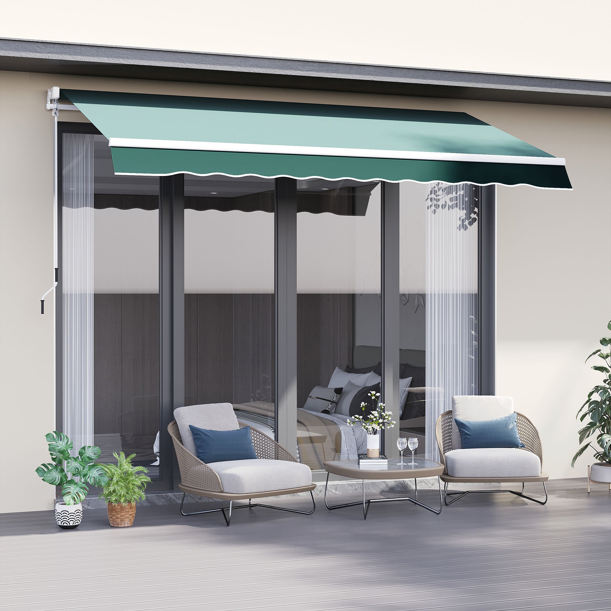 2.5m x 2m Manual Retractable Garden Patio Awning Canopy with Winding Handle - Green