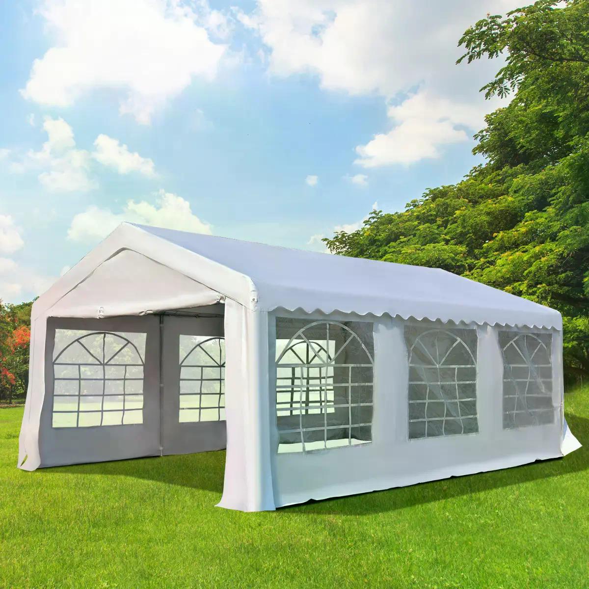 6m x 4m Party Tent Shelter with Removable Sidewalls & Doors, Heavy Duty Steel Frame - White