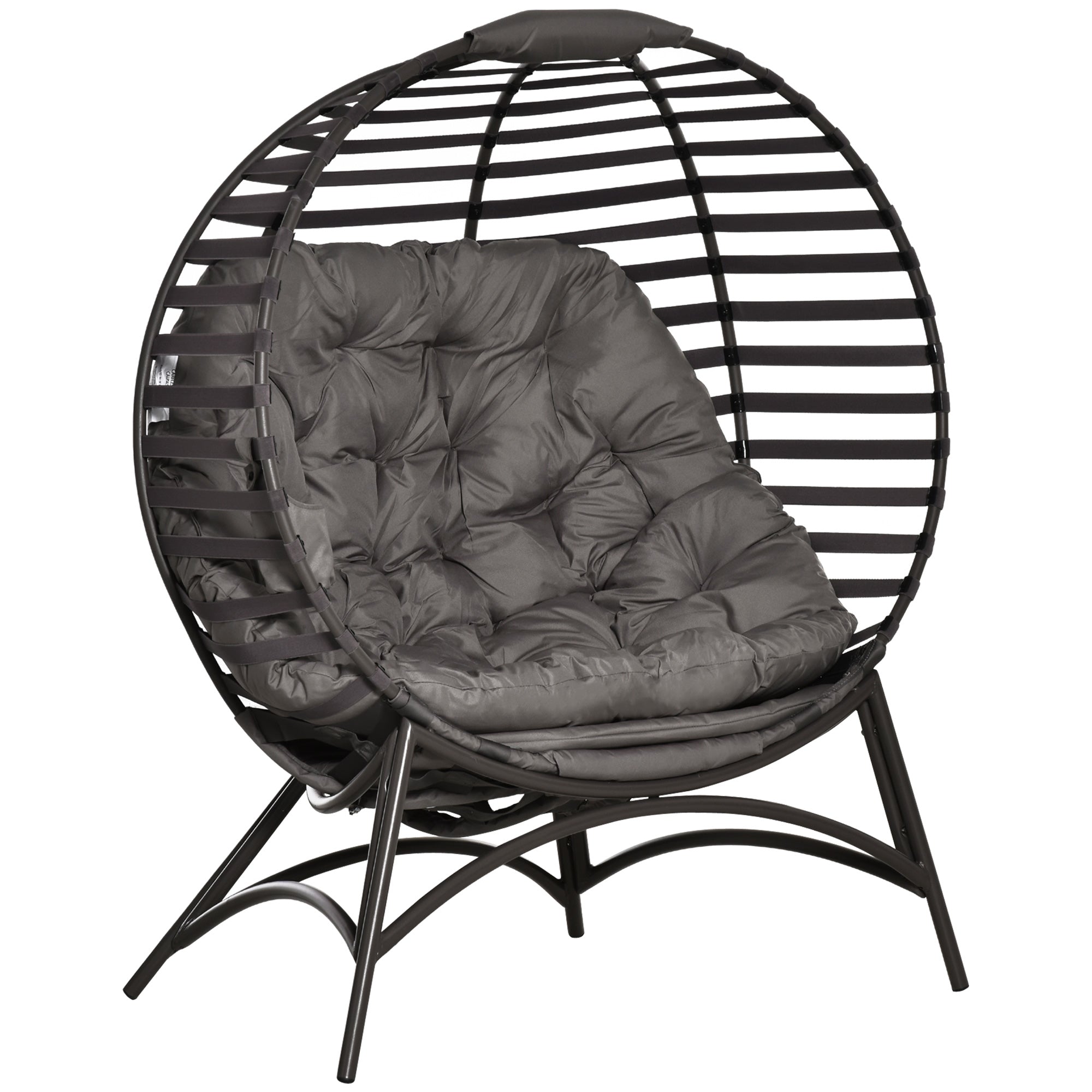 2 Seater Garden Egg Chair with Steel Frame and Cushions - Brown