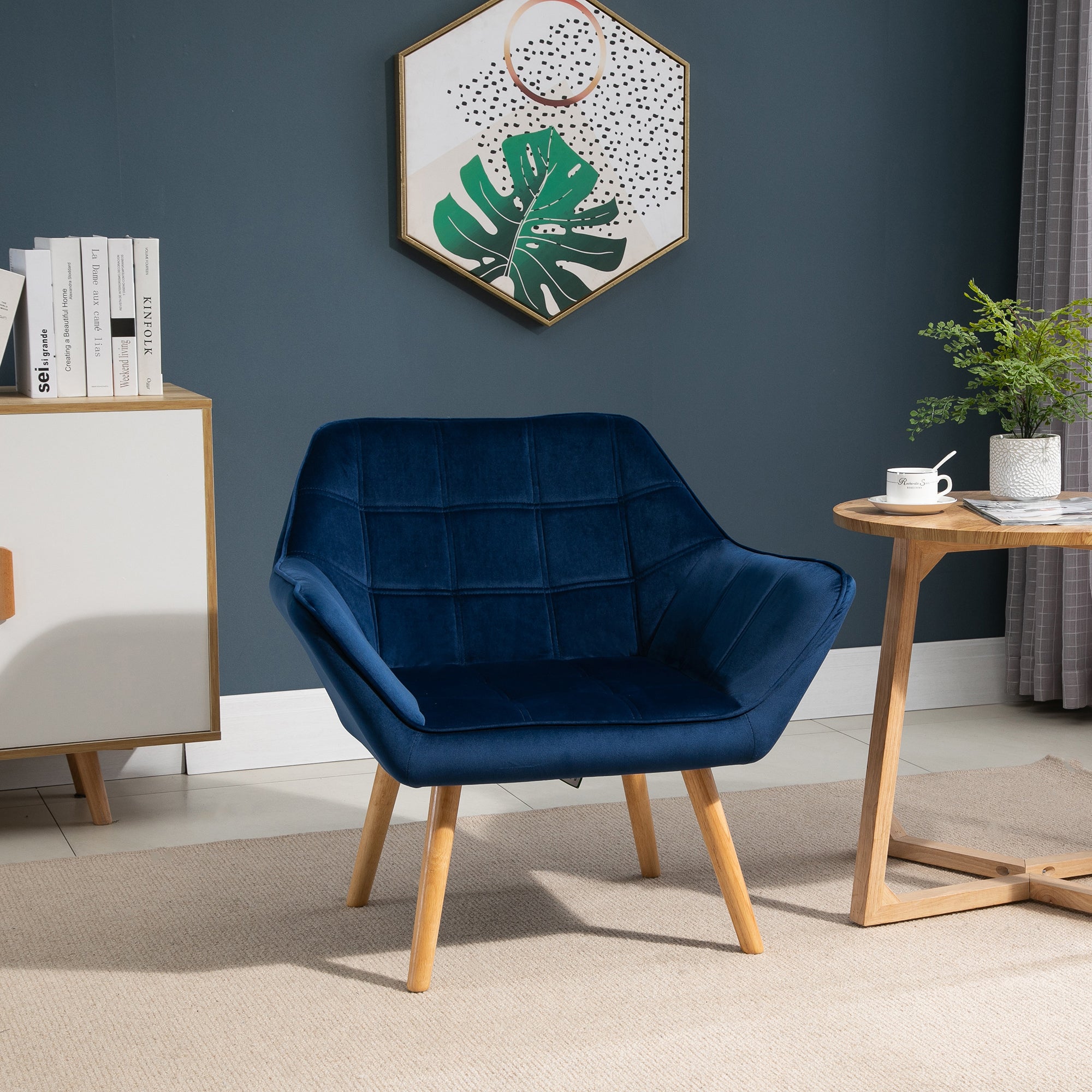 Luxe Velvet Accent Armchair with Wide Arms for Ultimate Comfort - Blue