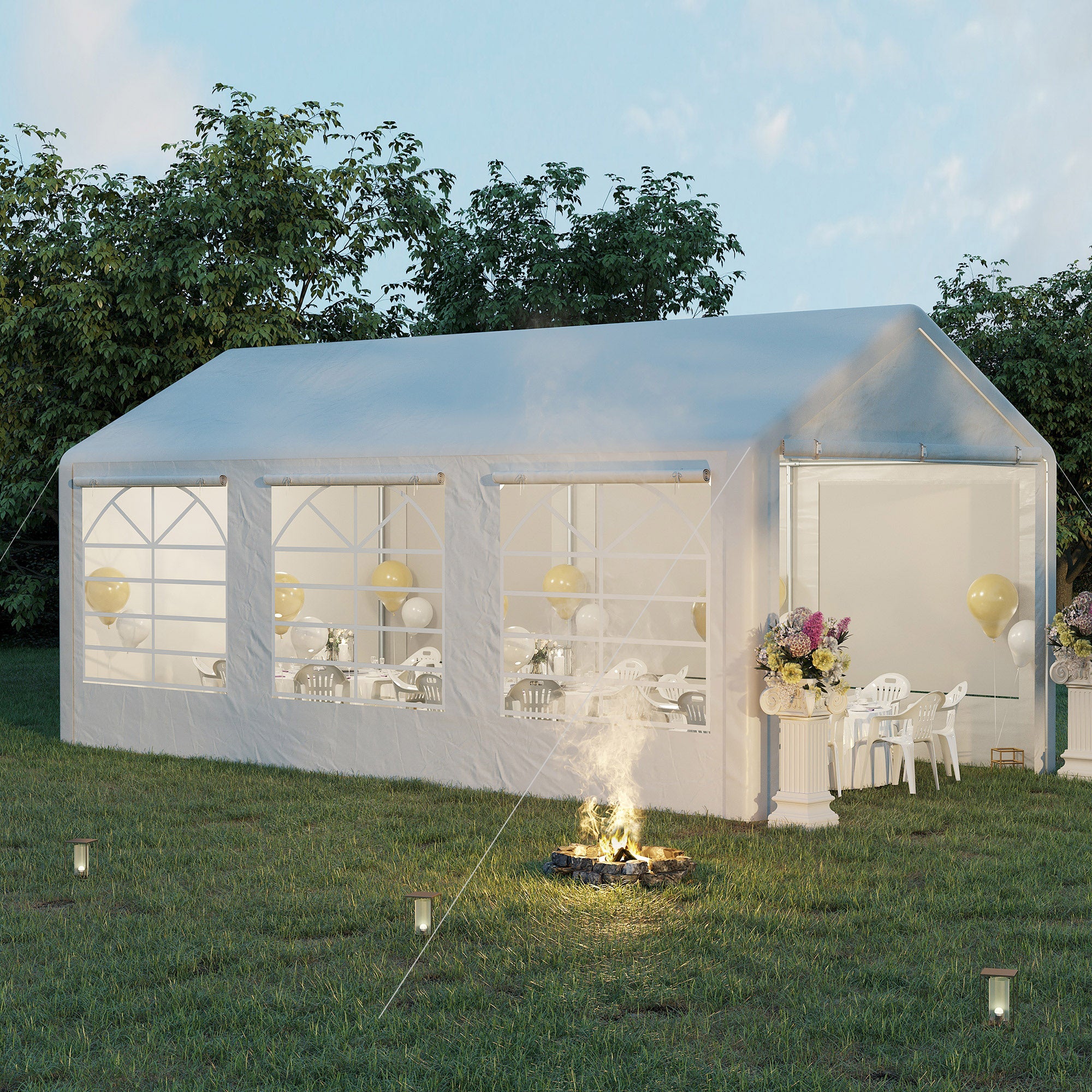 6 Metre by 3 Metre Garden Gazebo with Steel Frame and Waterproof Canopy - White