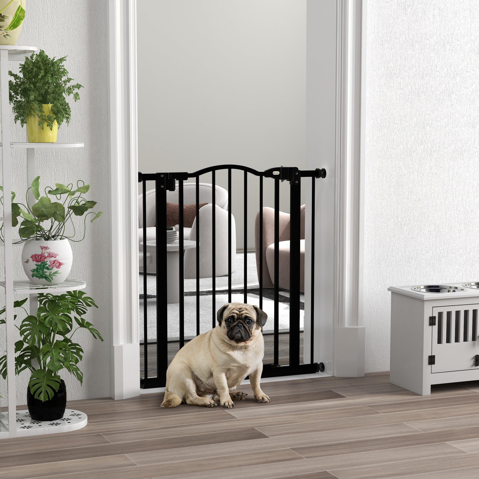 Adjustable 74-80cm Metal Pet Safety Gate with Auto-Close Door - Black