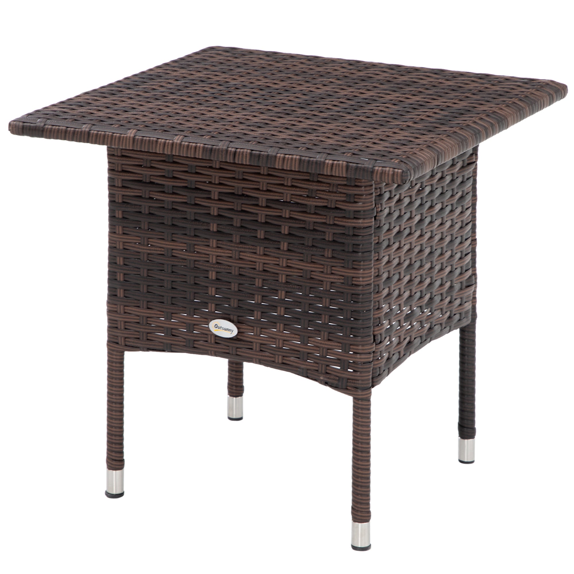 Outdoor Rattan Side Table with Plastic Board - Mixed Brown
