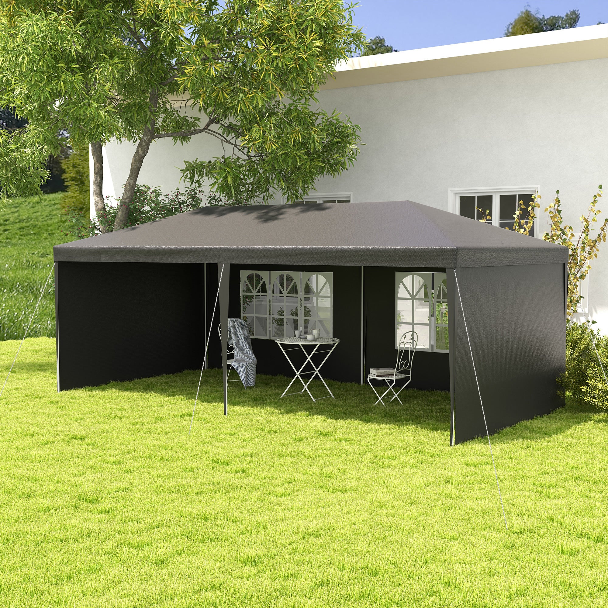 6 x 3 Metre Outdoor Party Tent Gazebo with Windows and Panels - Dark Grey