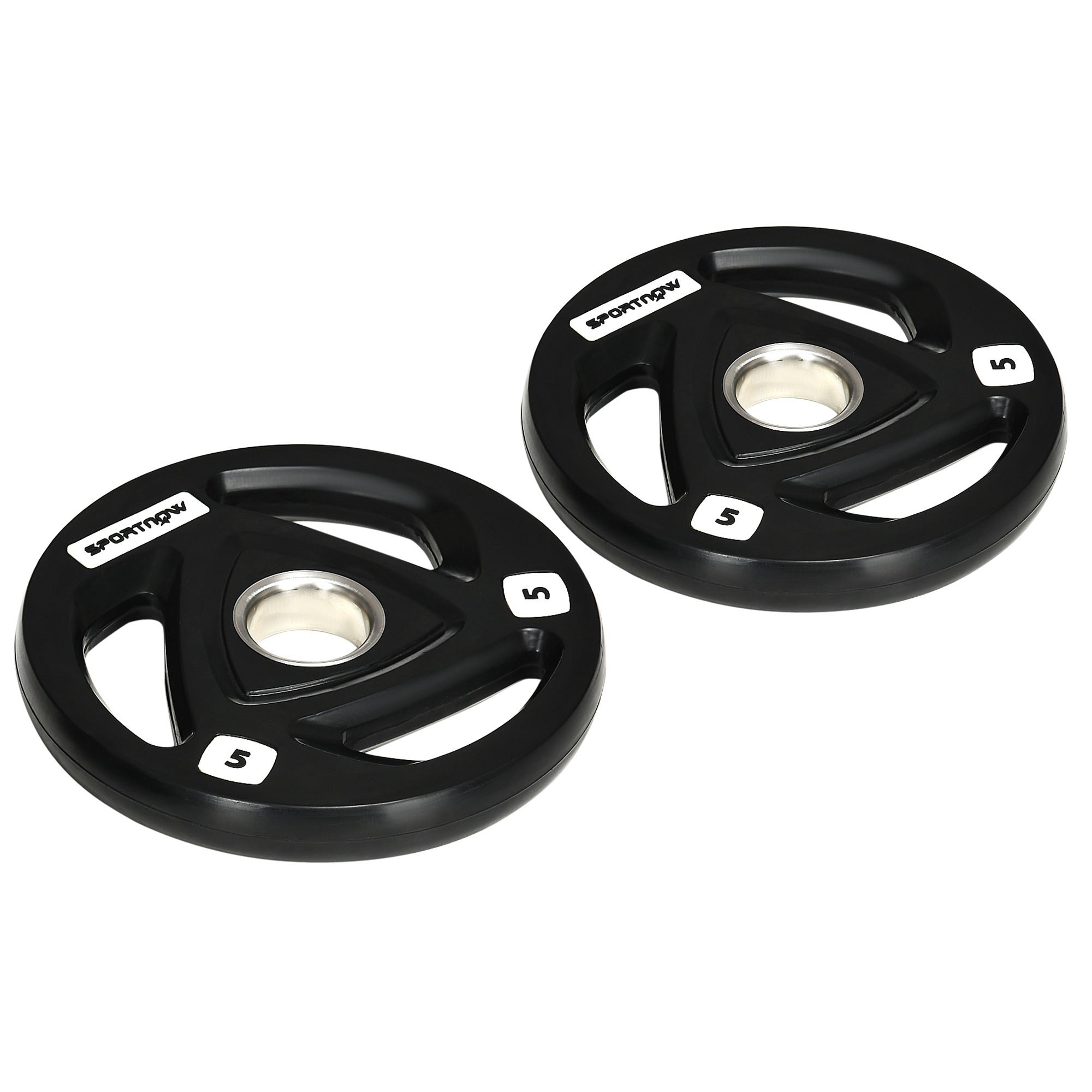 Set of 2 Olympic Weight Plates 5kg Rubber Coated Tri-Grip - Black